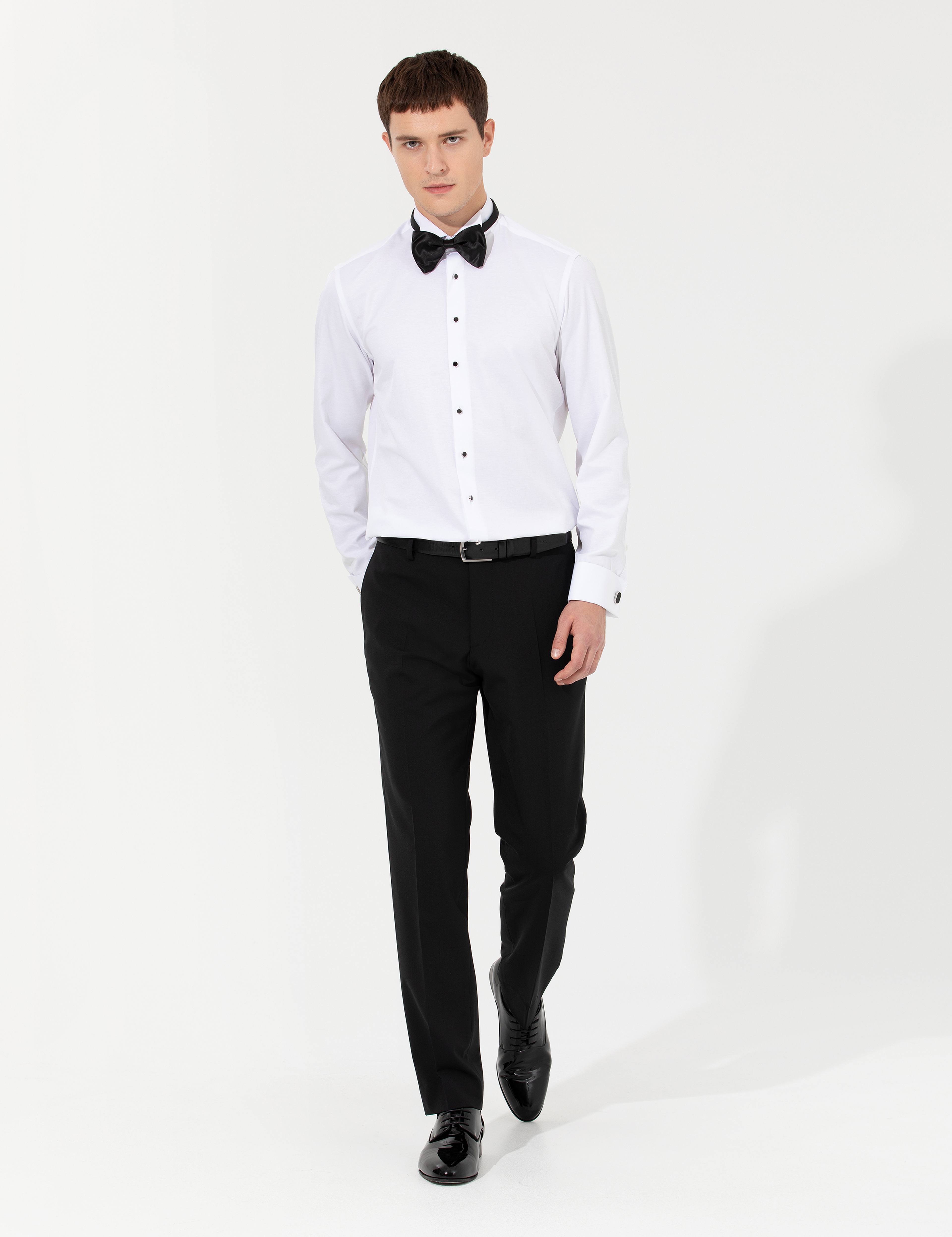 Beyaz Slim Fit Smokin Gömlek - Image 4