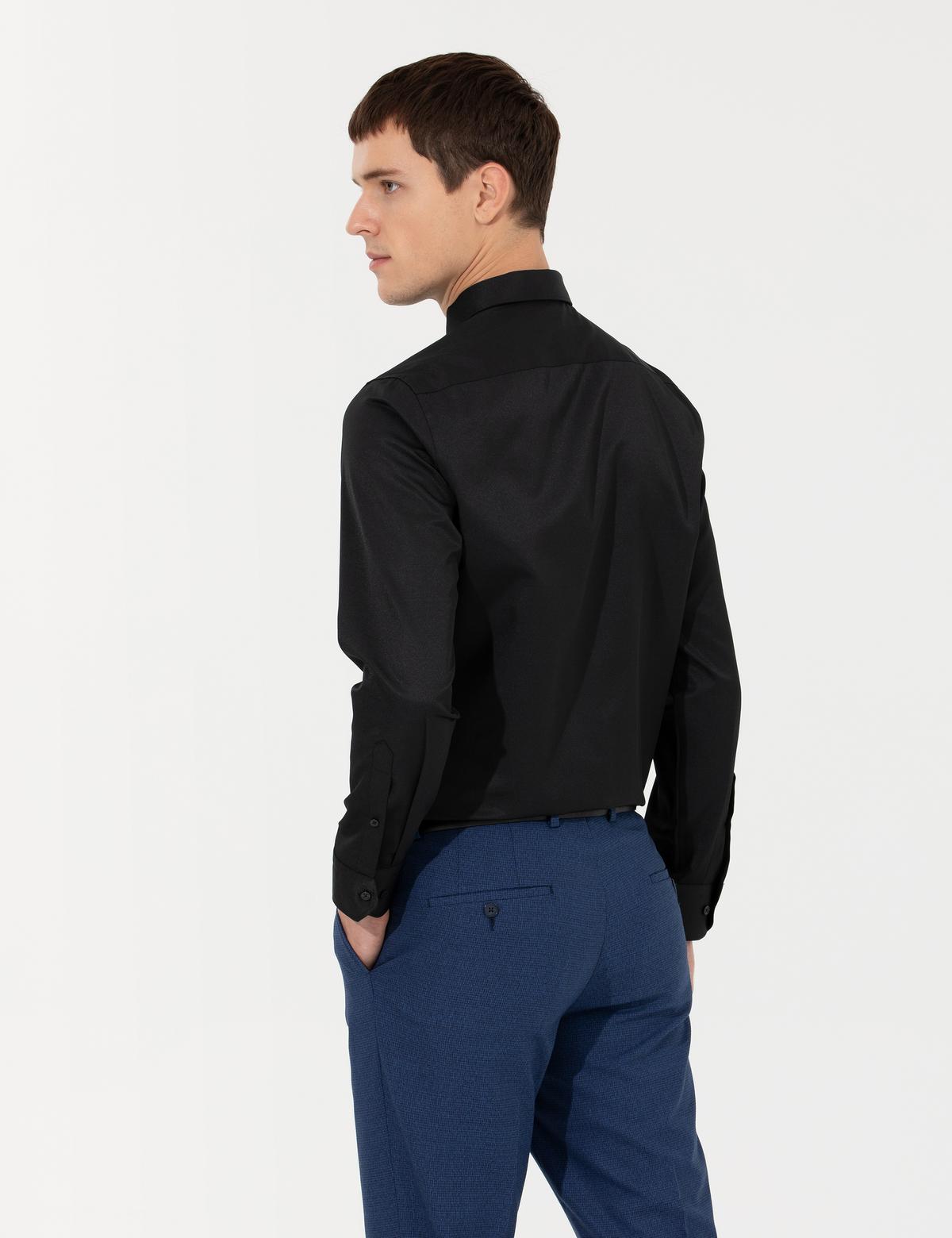 Siyah Slim Fit Uzun Kollu Basic Gömlek - 50251179025