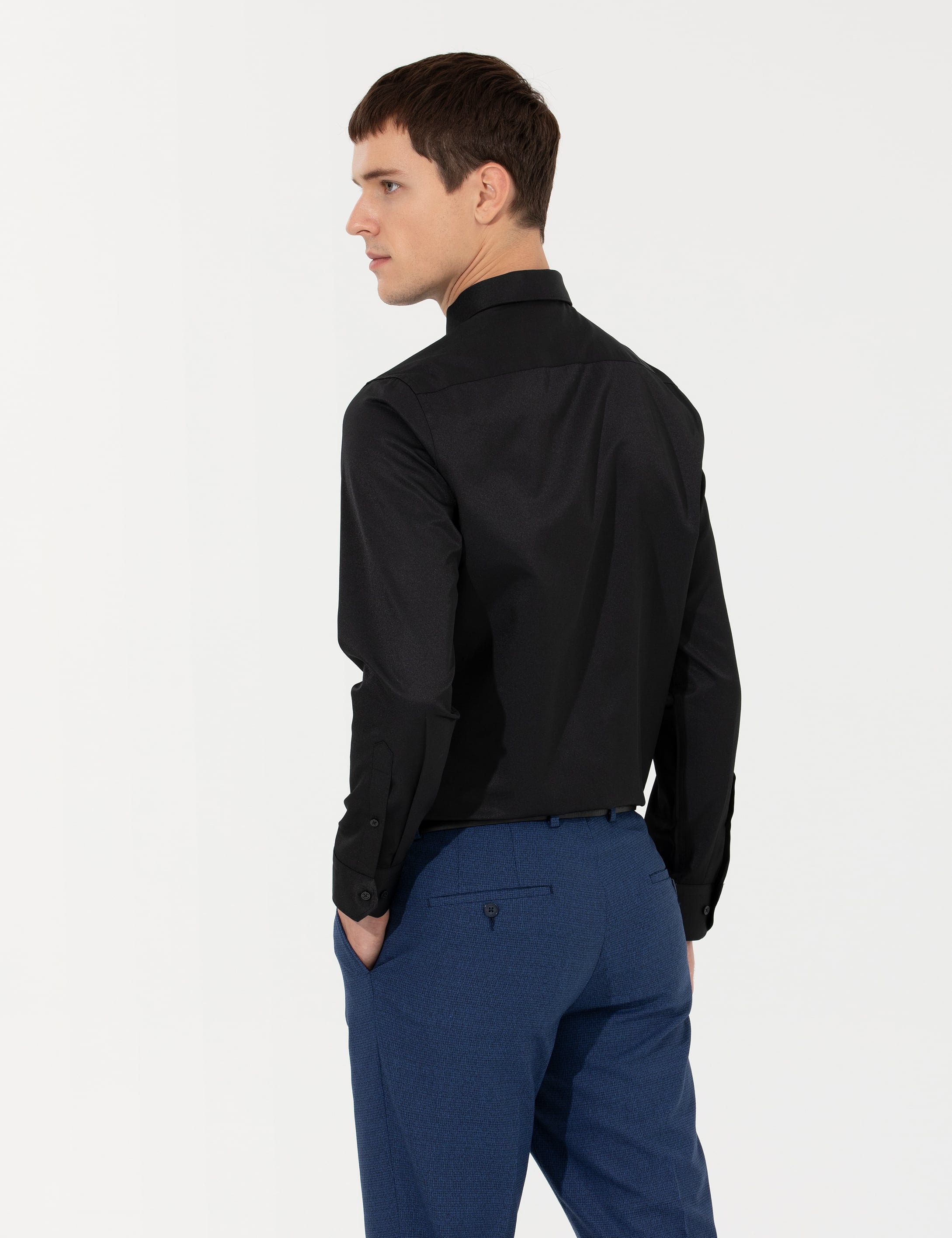 Siyah Slim Fit Uzun Kollu Basic Gömlek