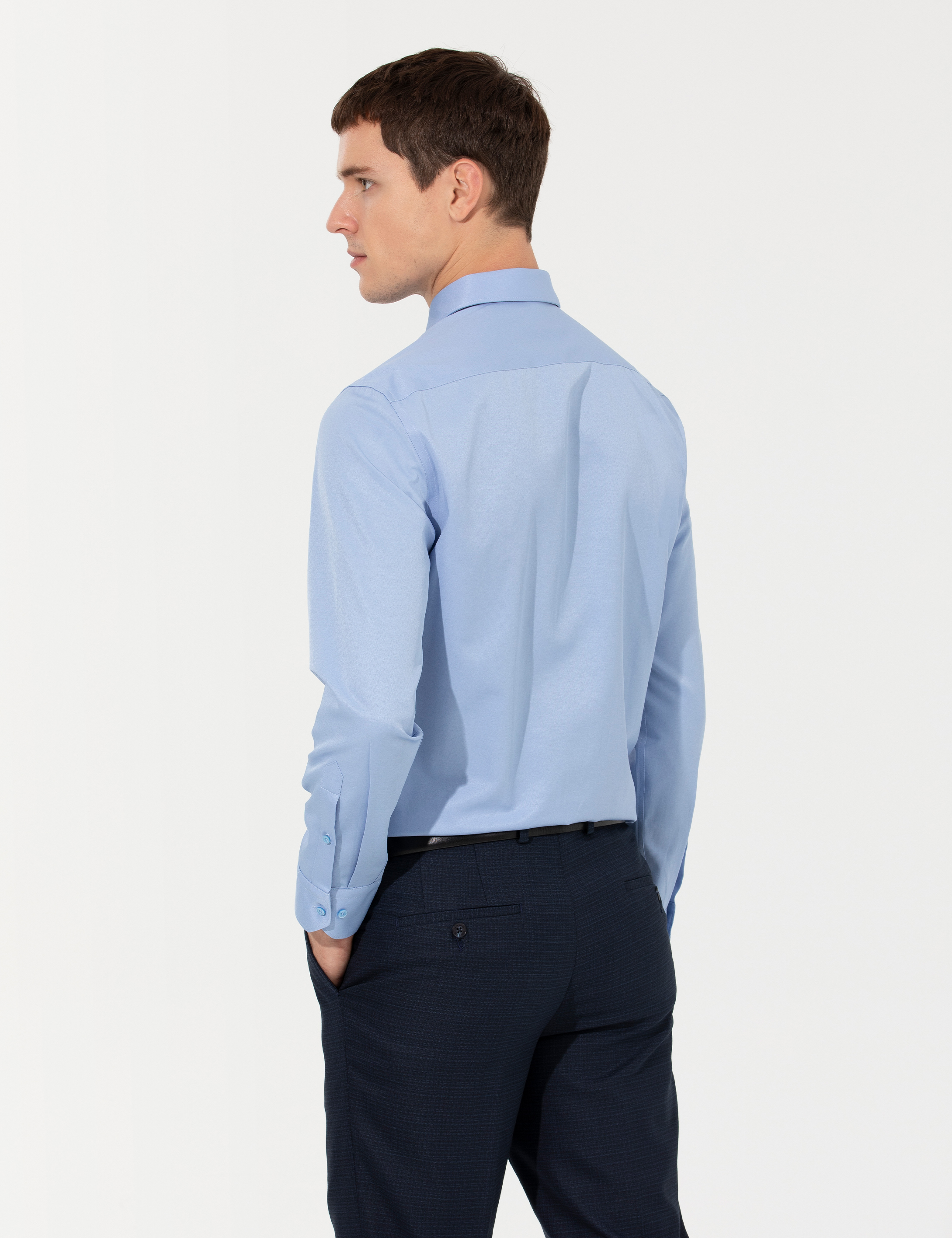 Mavi Slim Fit Uzun Kollu Basic Gömlek - Image 5