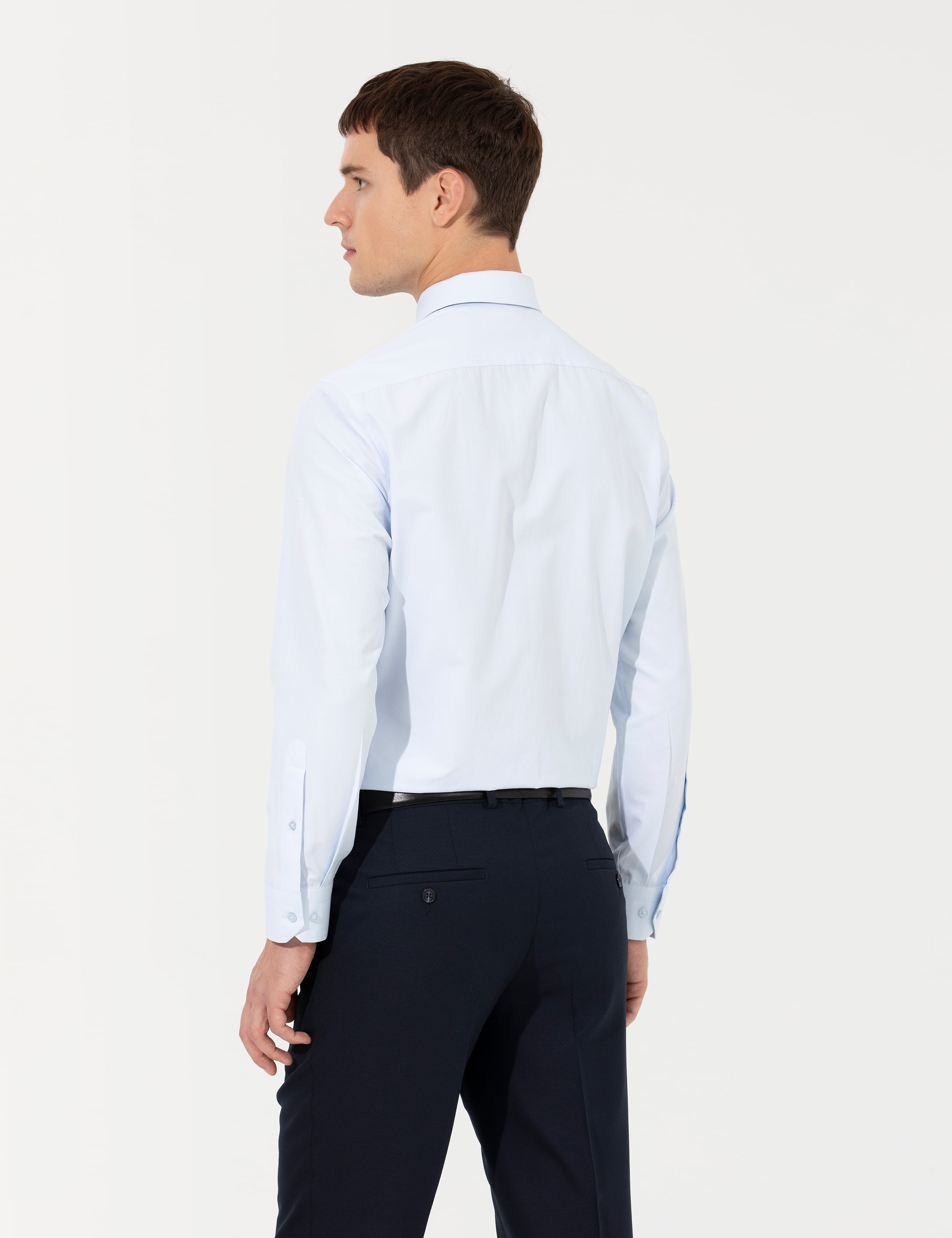 Açık Mavi Regular Fit Uzun Kollu Basic Gömlek - Image 5