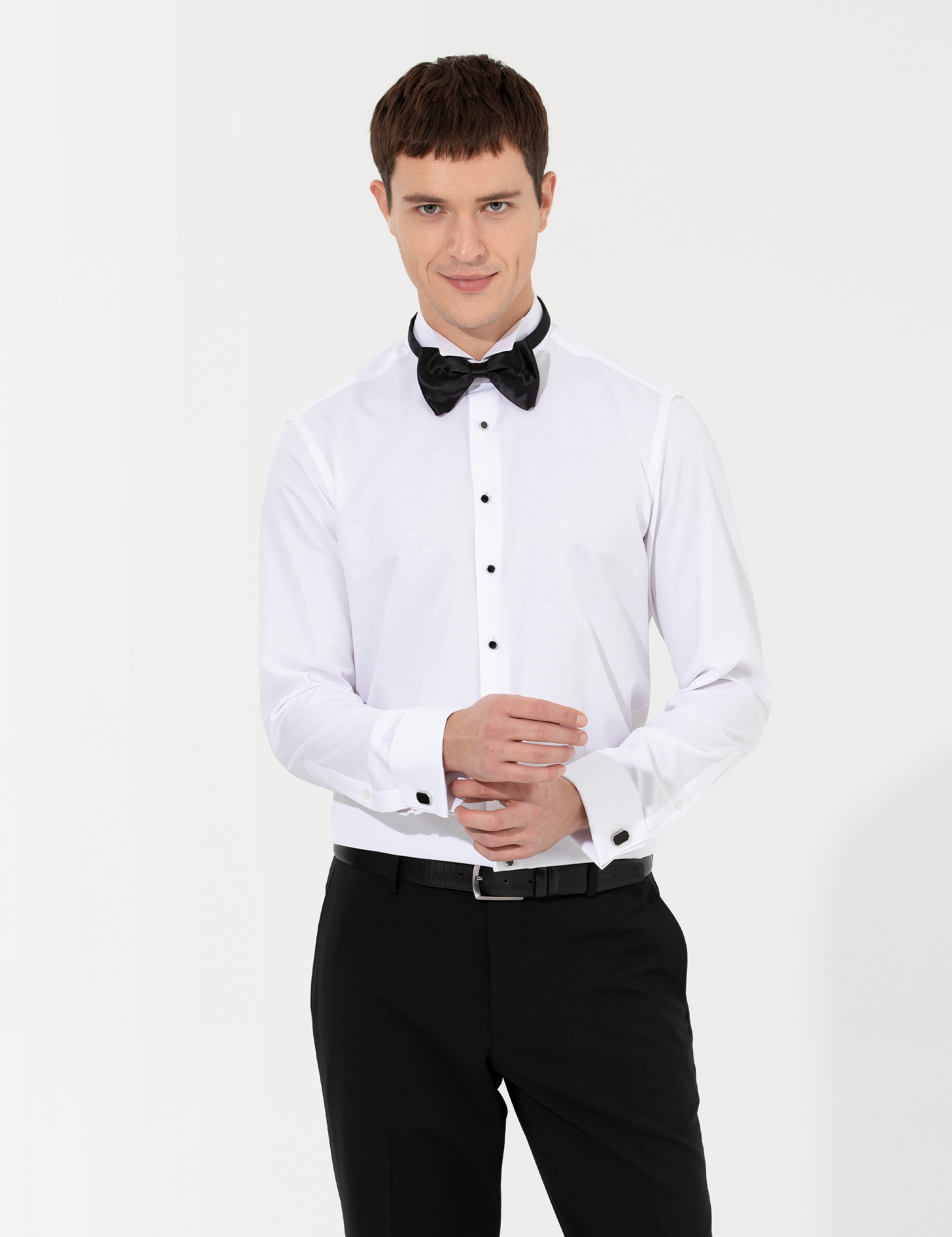 Beyaz Slim Fit Smokin Gömlek - Image 3