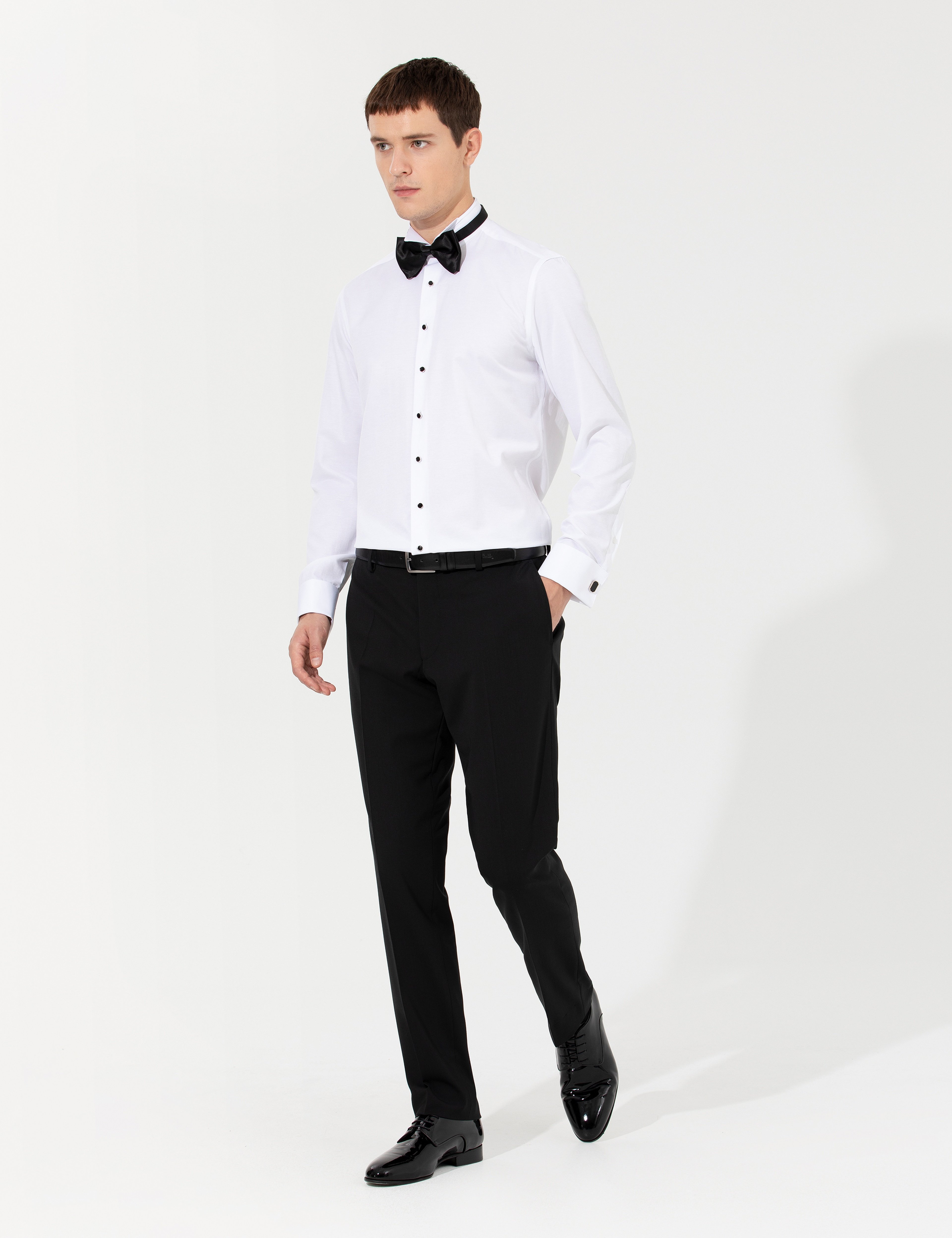Beyaz Slim Fit Smokin Gömlek - Image 4