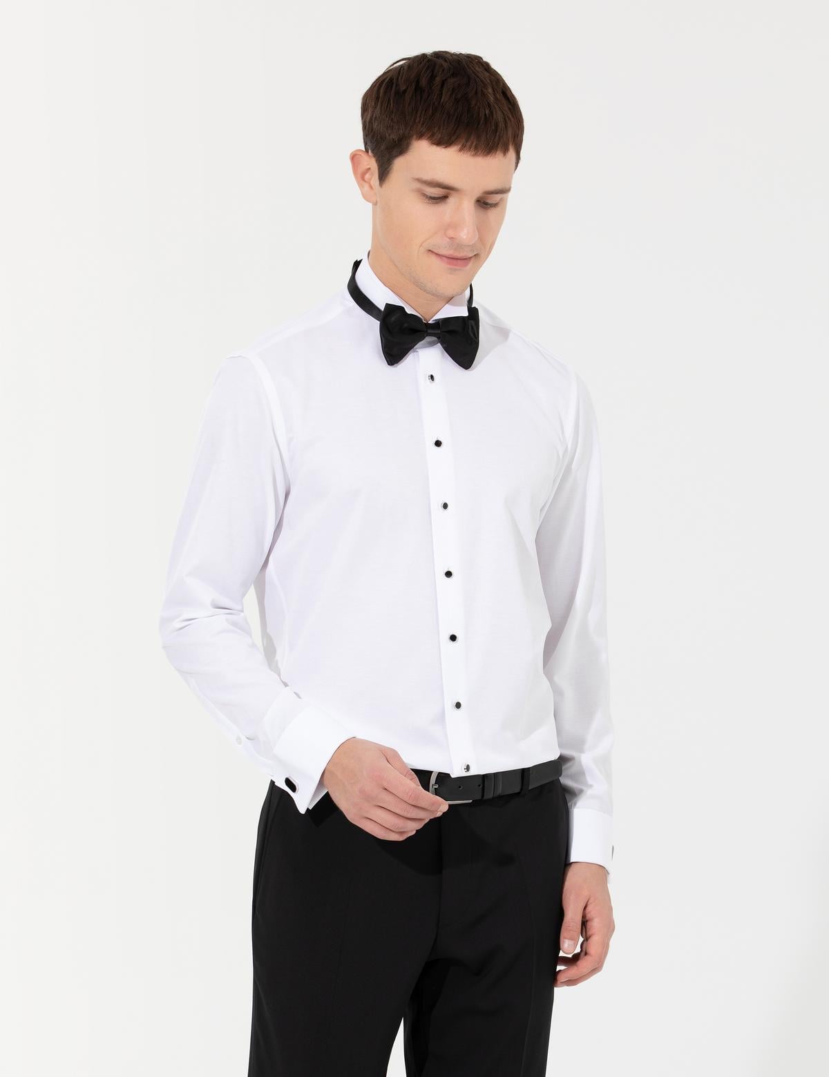 Beyaz Slim Fit Smokin Gömlek