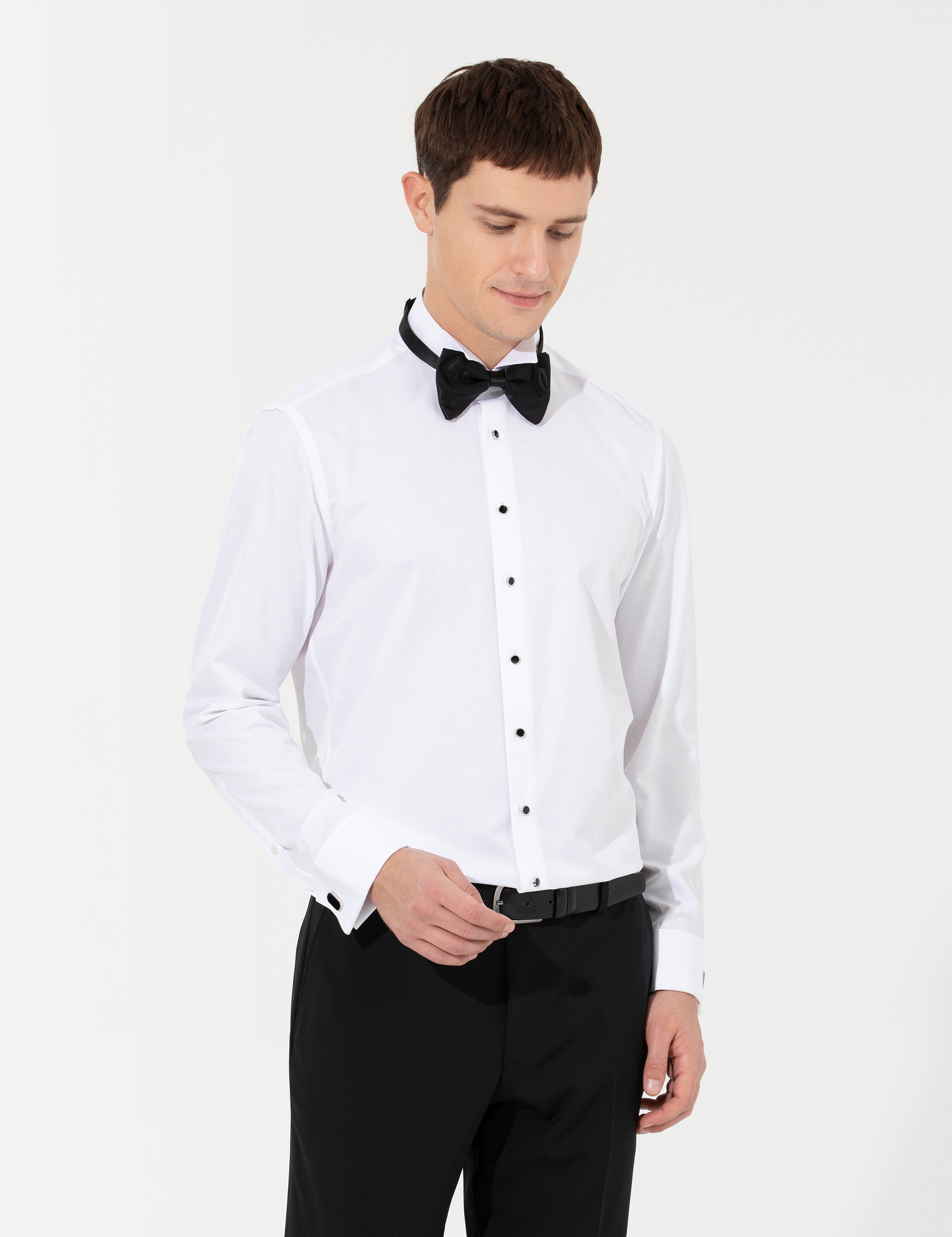 Beyaz Slim Fit Smokin Gömlek - Image 1
