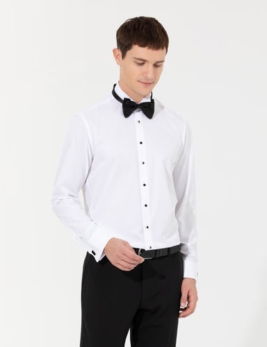 Beyaz Slim Fit Smokin Gömlek
