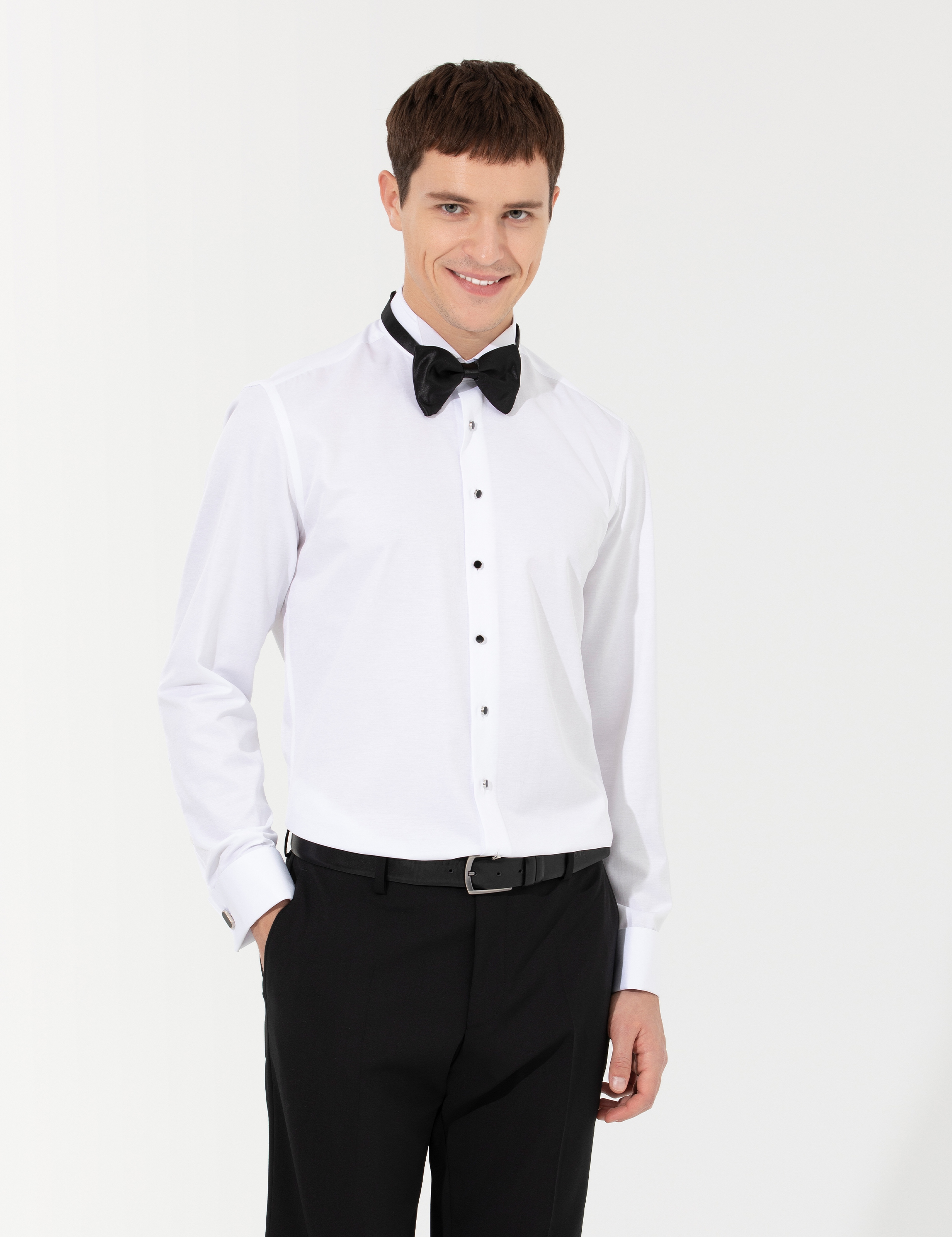 Beyaz Slim Fit Smokin Gömlek - Image 3