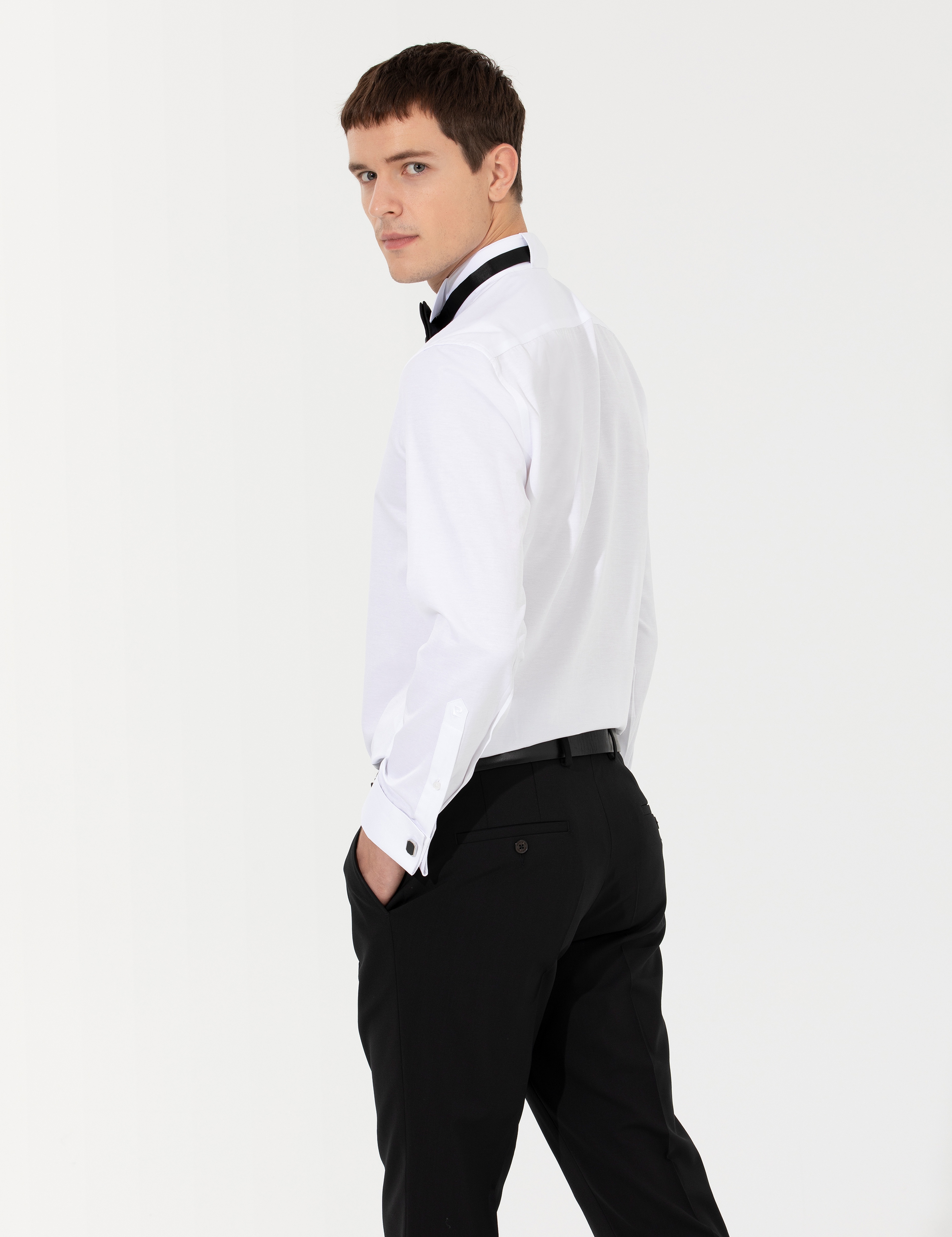 Beyaz Slim Fit Smokin Gömlek - Image 5