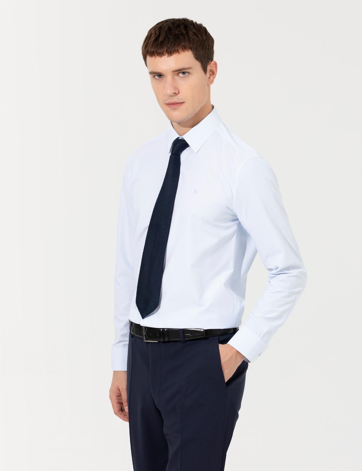 Açık Mavi Slim Fit Uzun Kollu Basic Gömlek