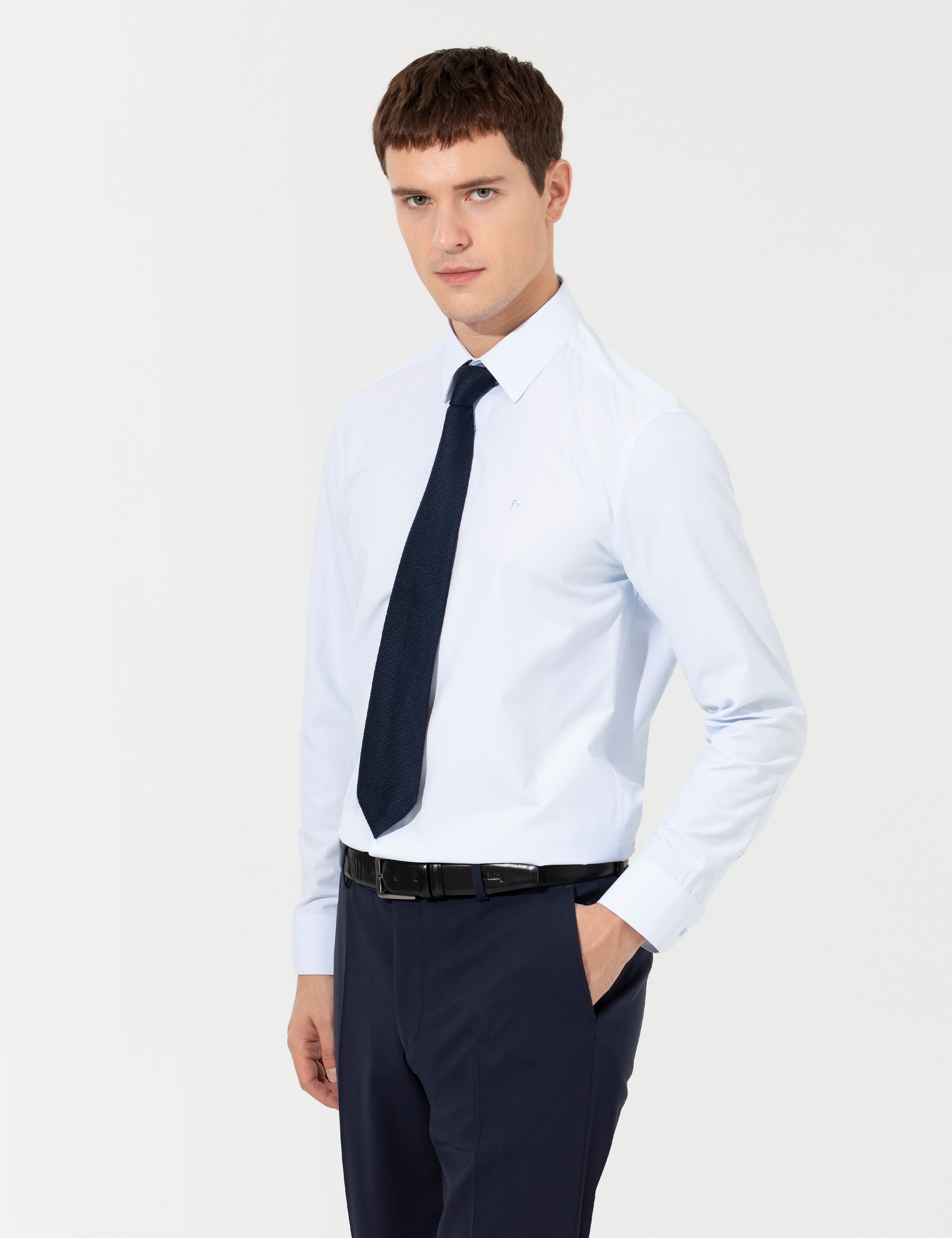 Açık Mavi Slim Fit Uzun Kollu Basic Gömlek - Image 1