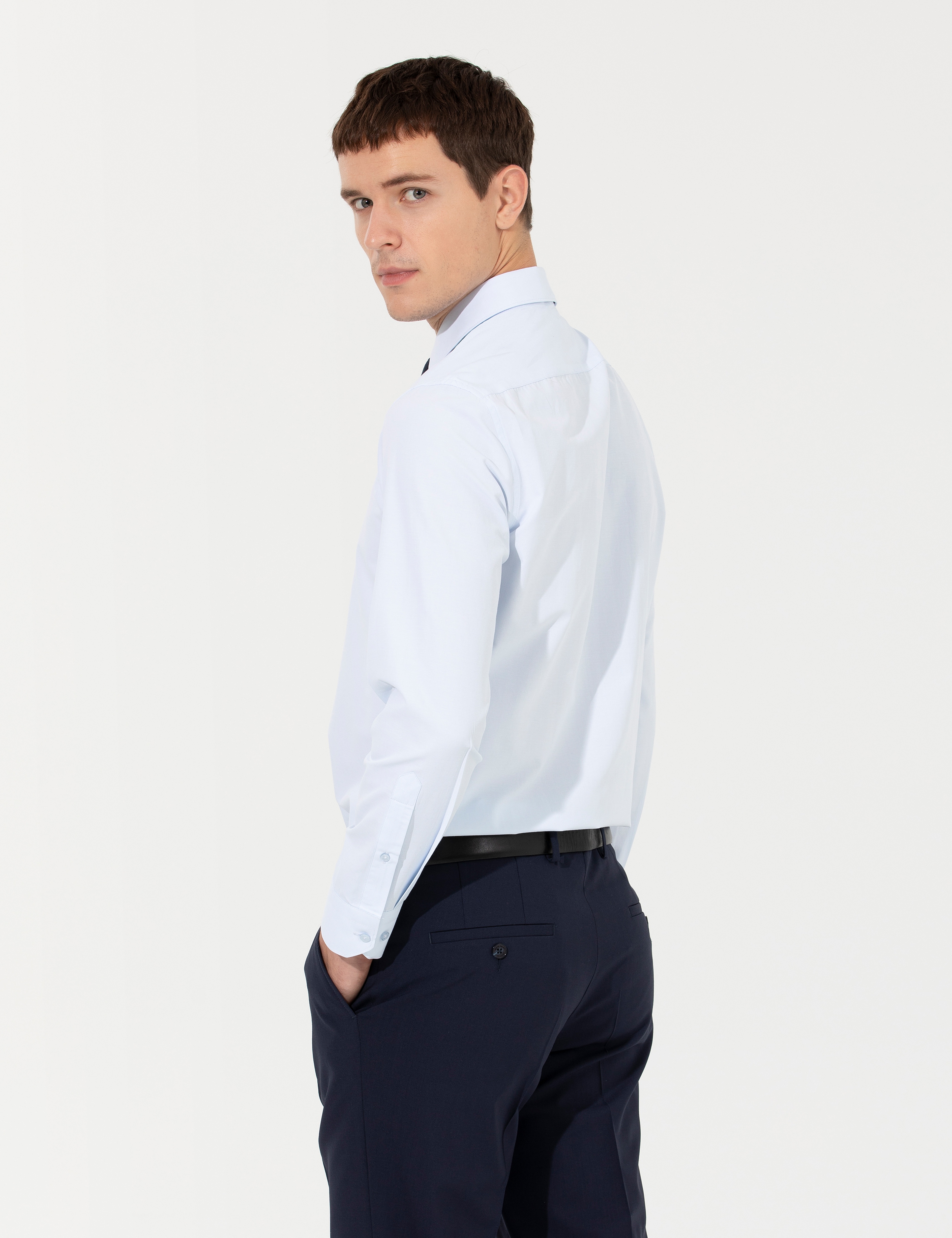 Açık Mavi Slim Fit Uzun Kollu Basic Gömlek