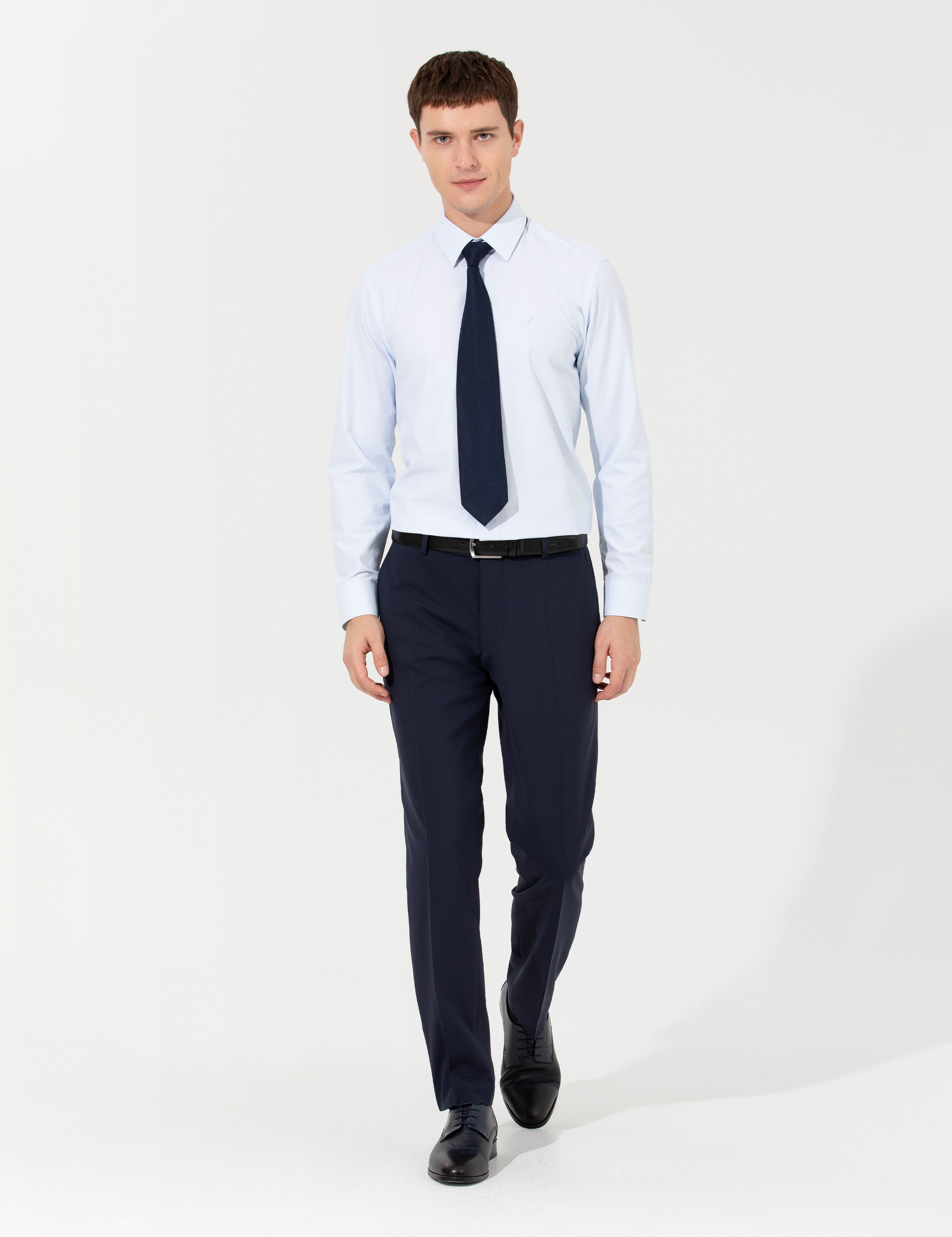Açık Mavi Slim Fit Uzun Kollu Basic Gömlek - Image 4