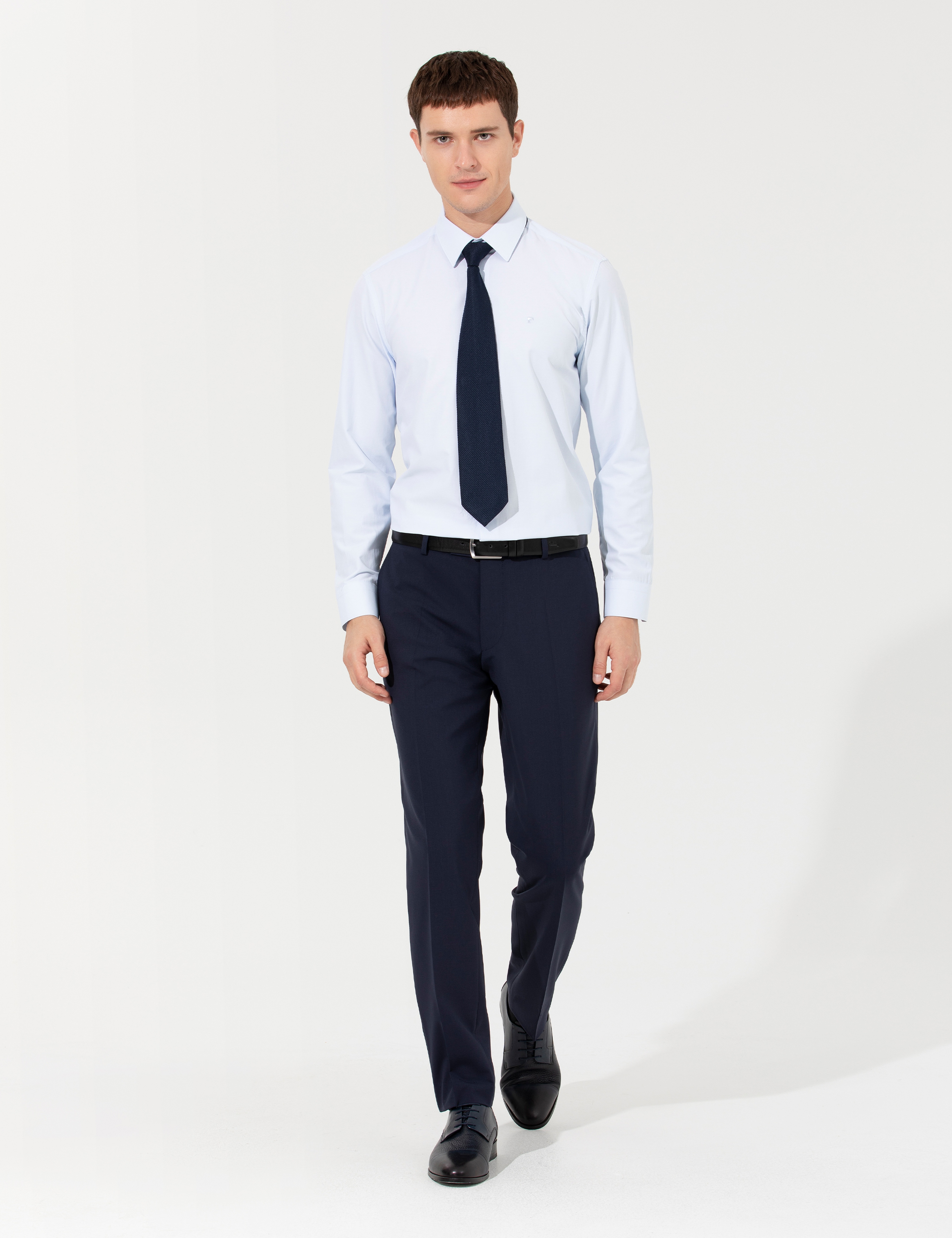 Açık Mavi Slim Fit Uzun Kollu Basic Gömlek