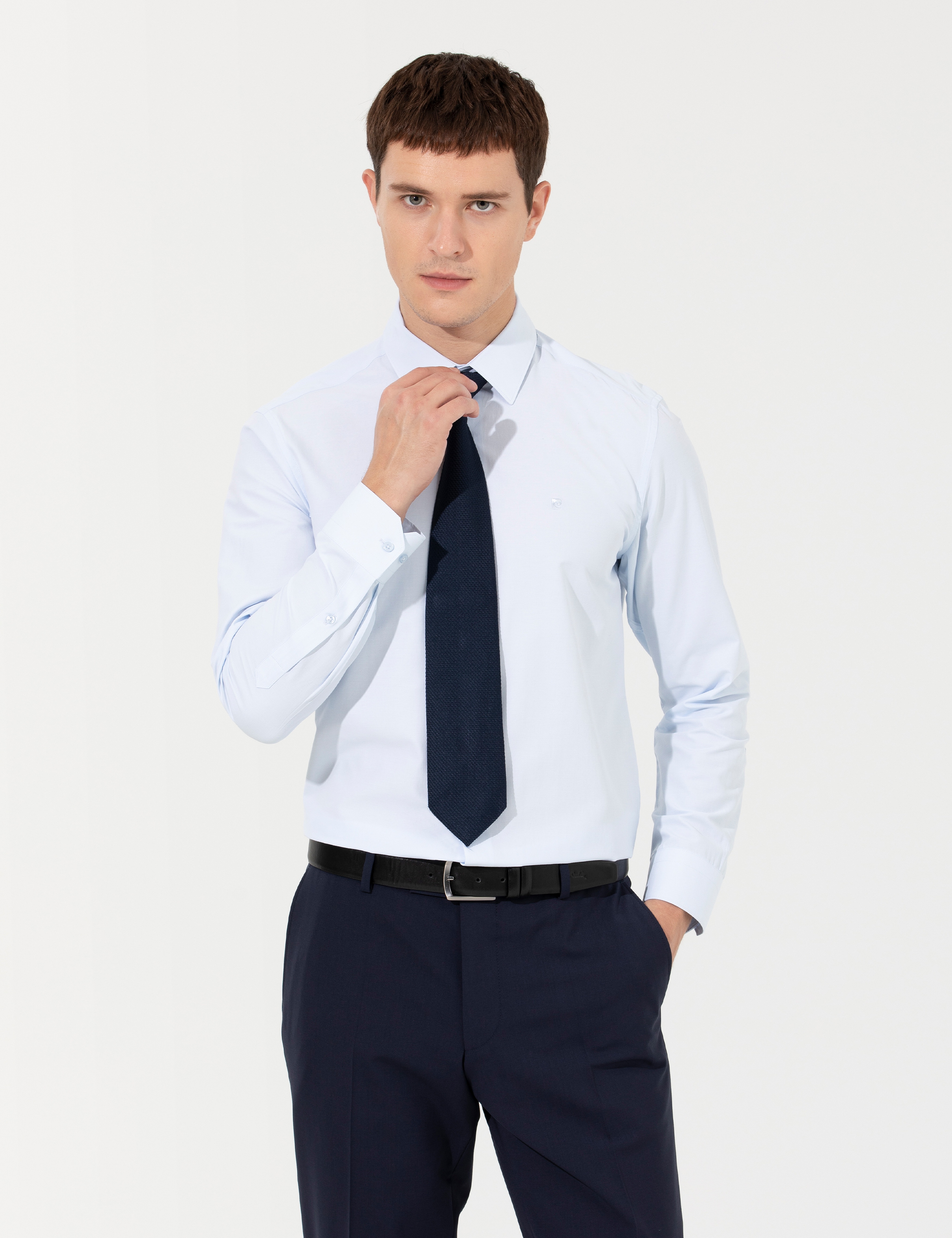 Açık Mavi Slim Fit Uzun Kollu Basic Gömlek - Image 3