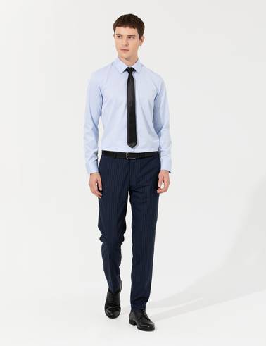 Açık Mavi Slim Fit Uzun Kollu Basic Gömlek