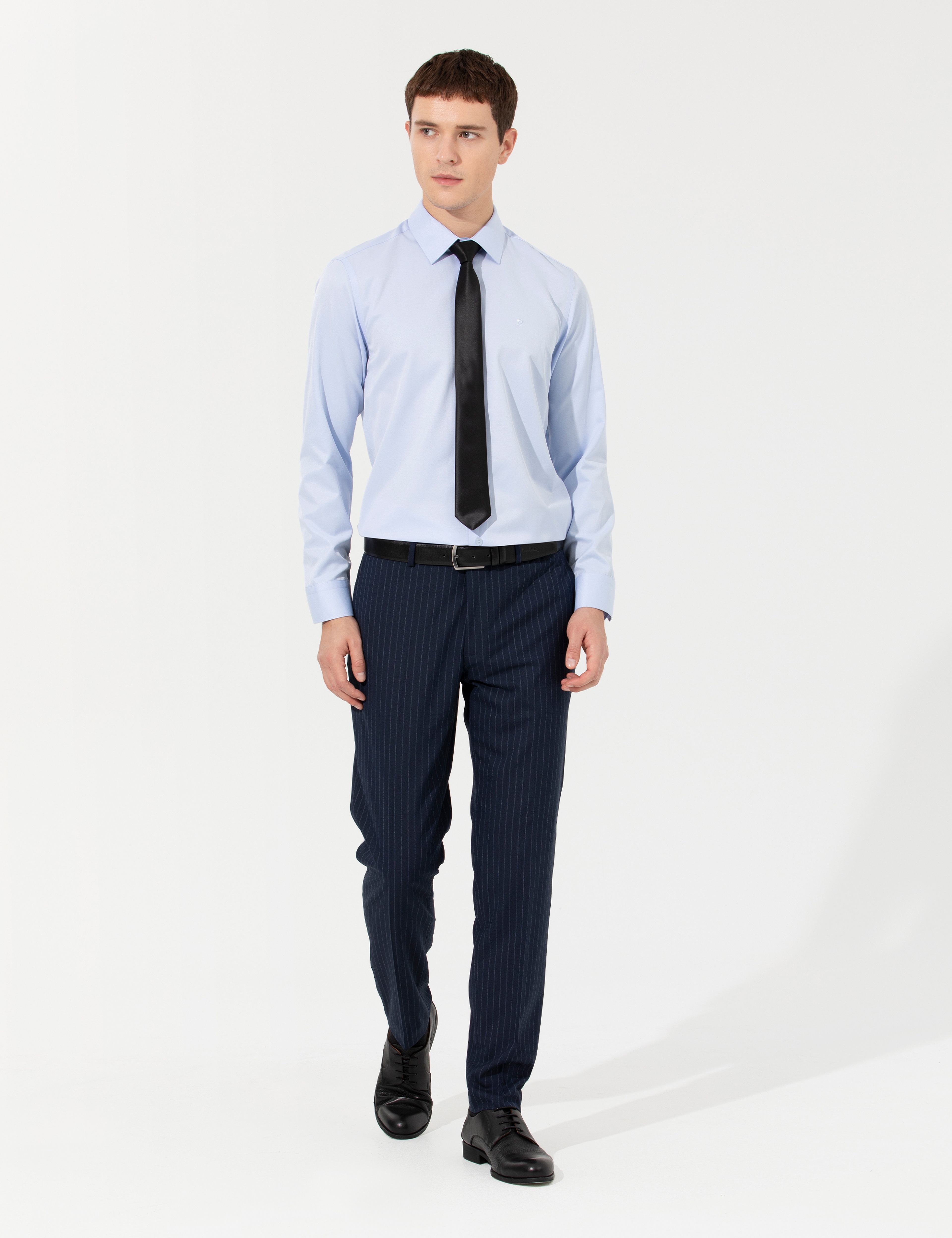 Açık Mavi Slim Fit Uzun Kollu Basic Gömlek - Image 4