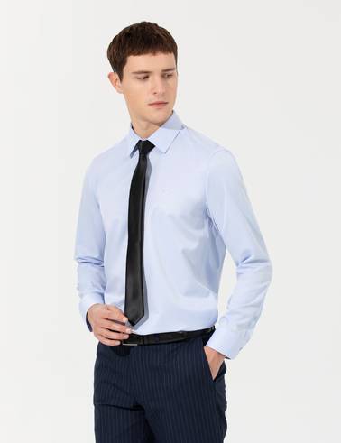 Açık Mavi Slim Fit Uzun Kollu Basic Gömlek