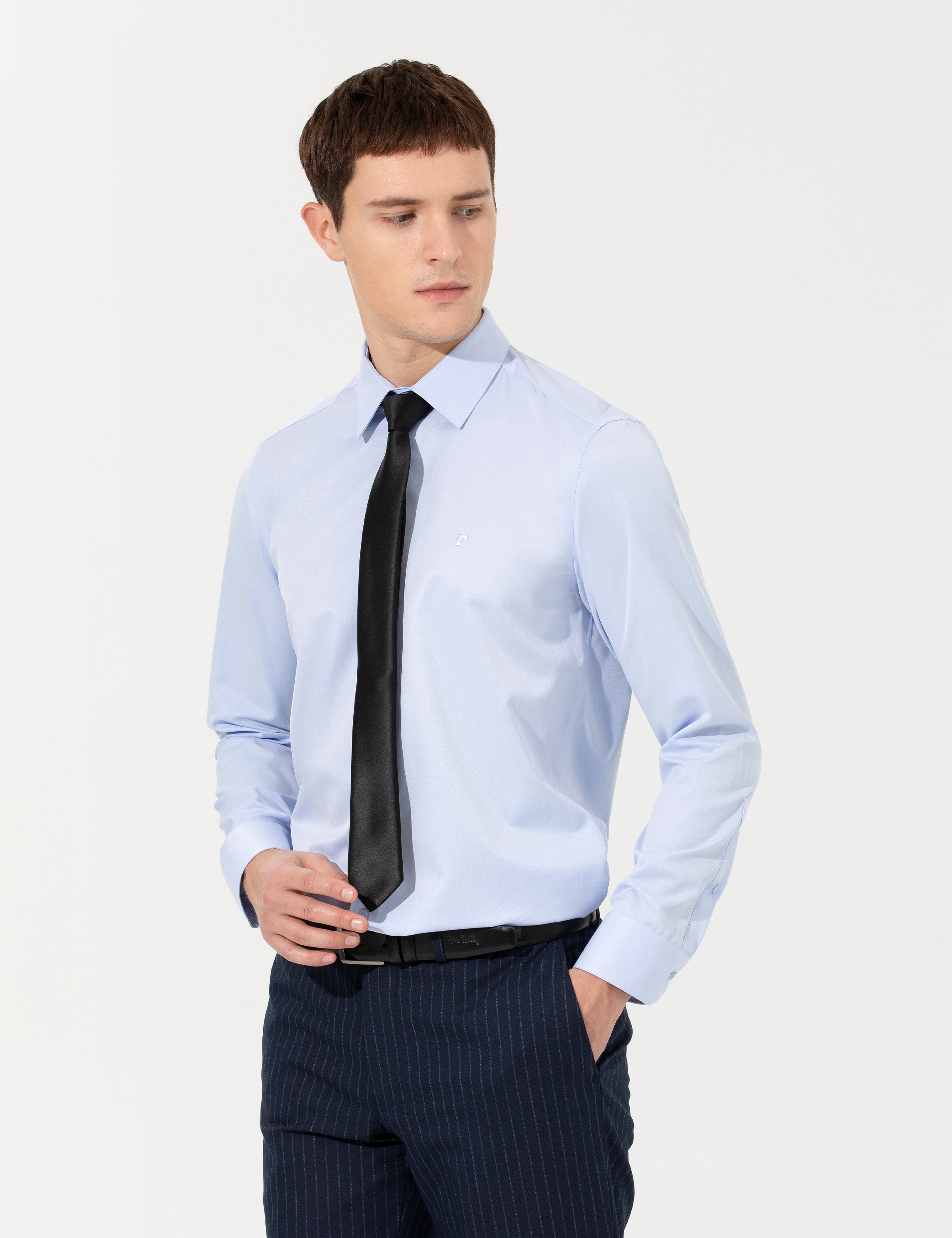 Açık Mavi Slim Fit Uzun Kollu Basic Gömlek
