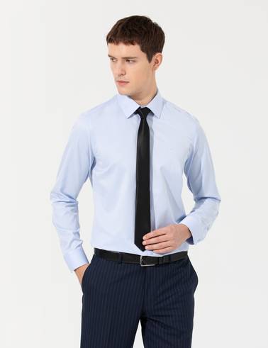 Açık Mavi Slim Fit Uzun Kollu Basic Gömlek