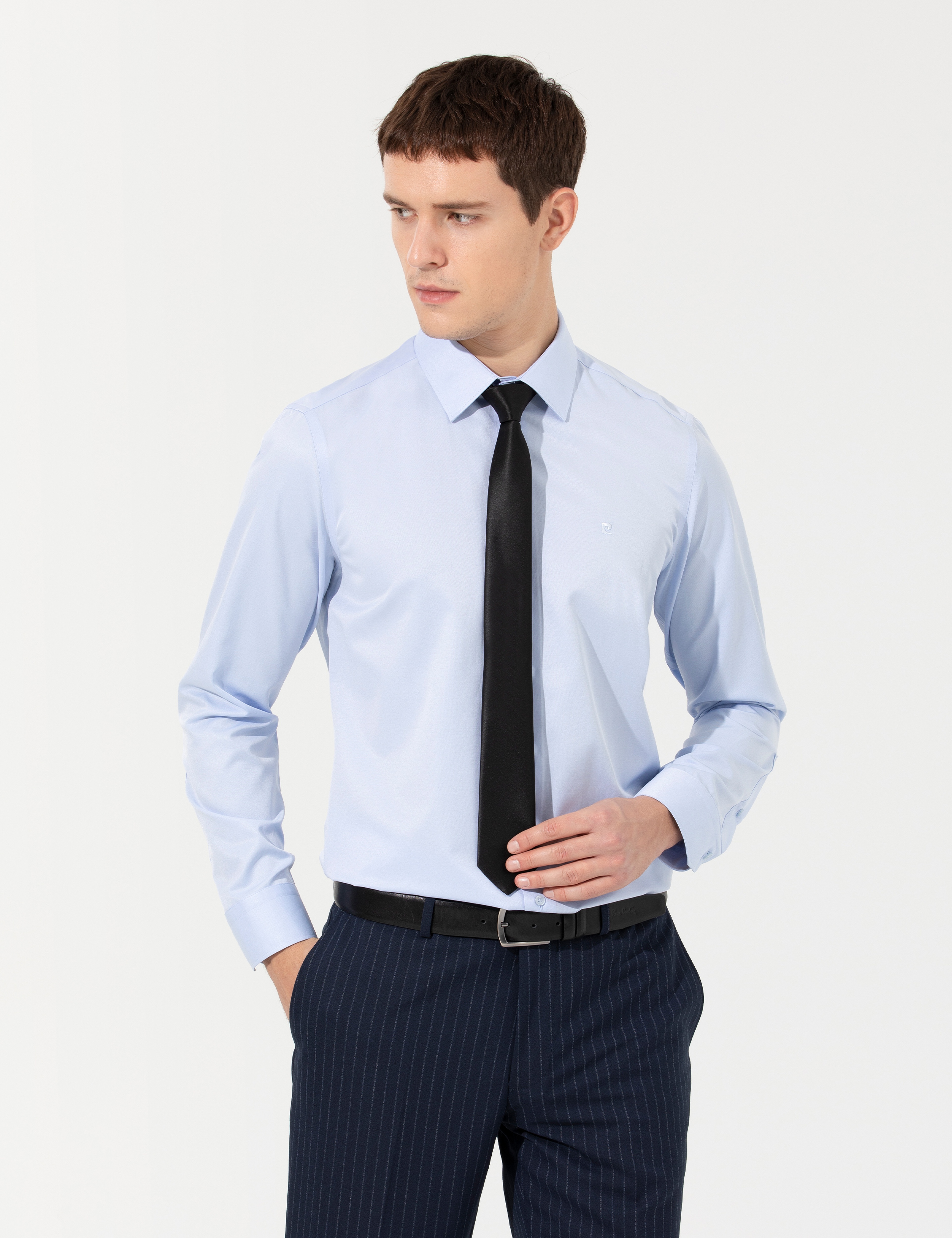 Açık Mavi Slim Fit Uzun Kollu Basic Gömlek