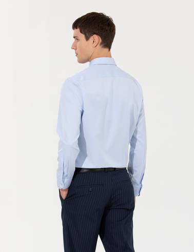 Açık Mavi Slim Fit Uzun Kollu Basic Gömlek