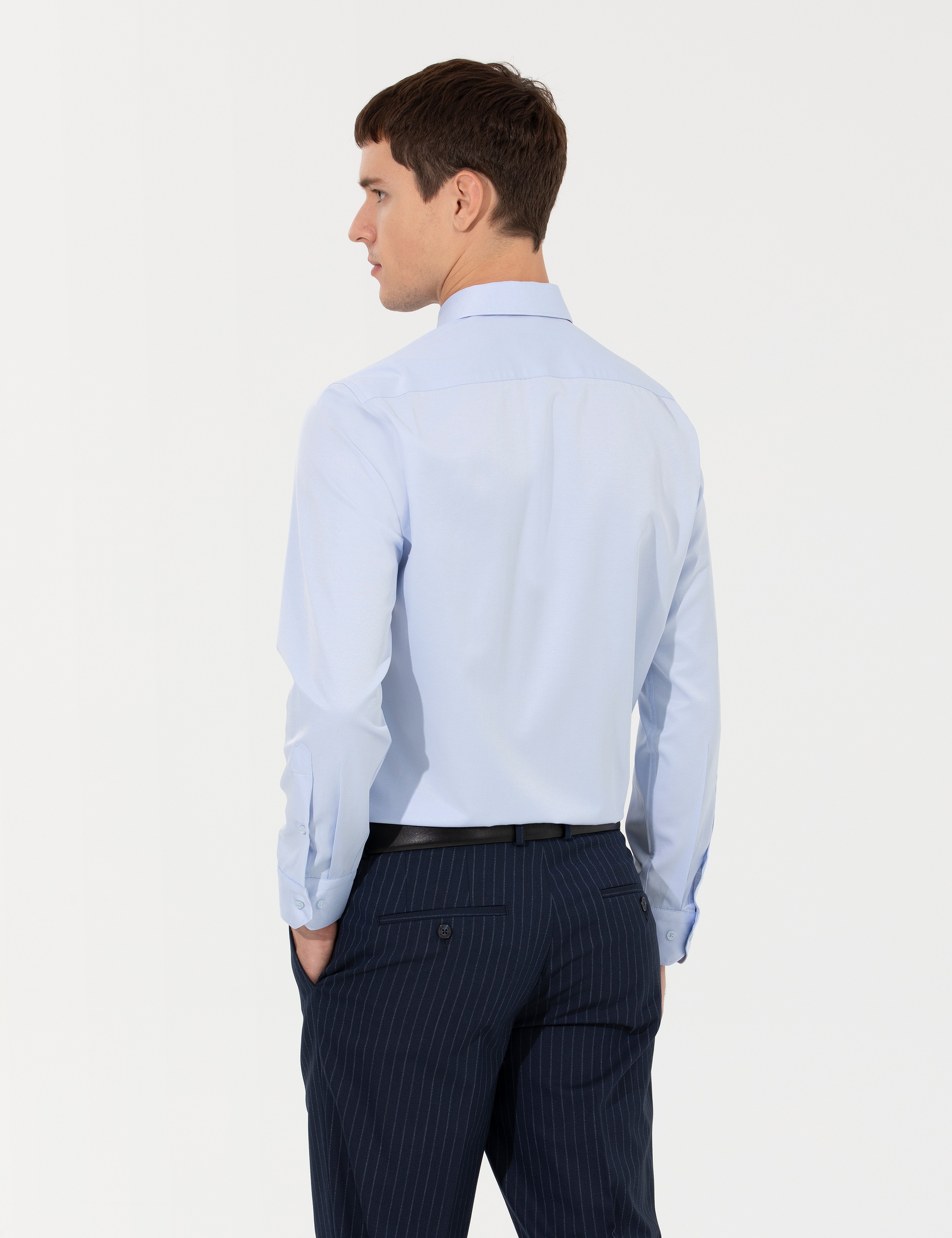 Açık Mavi Slim Fit Uzun Kollu Basic Gömlek