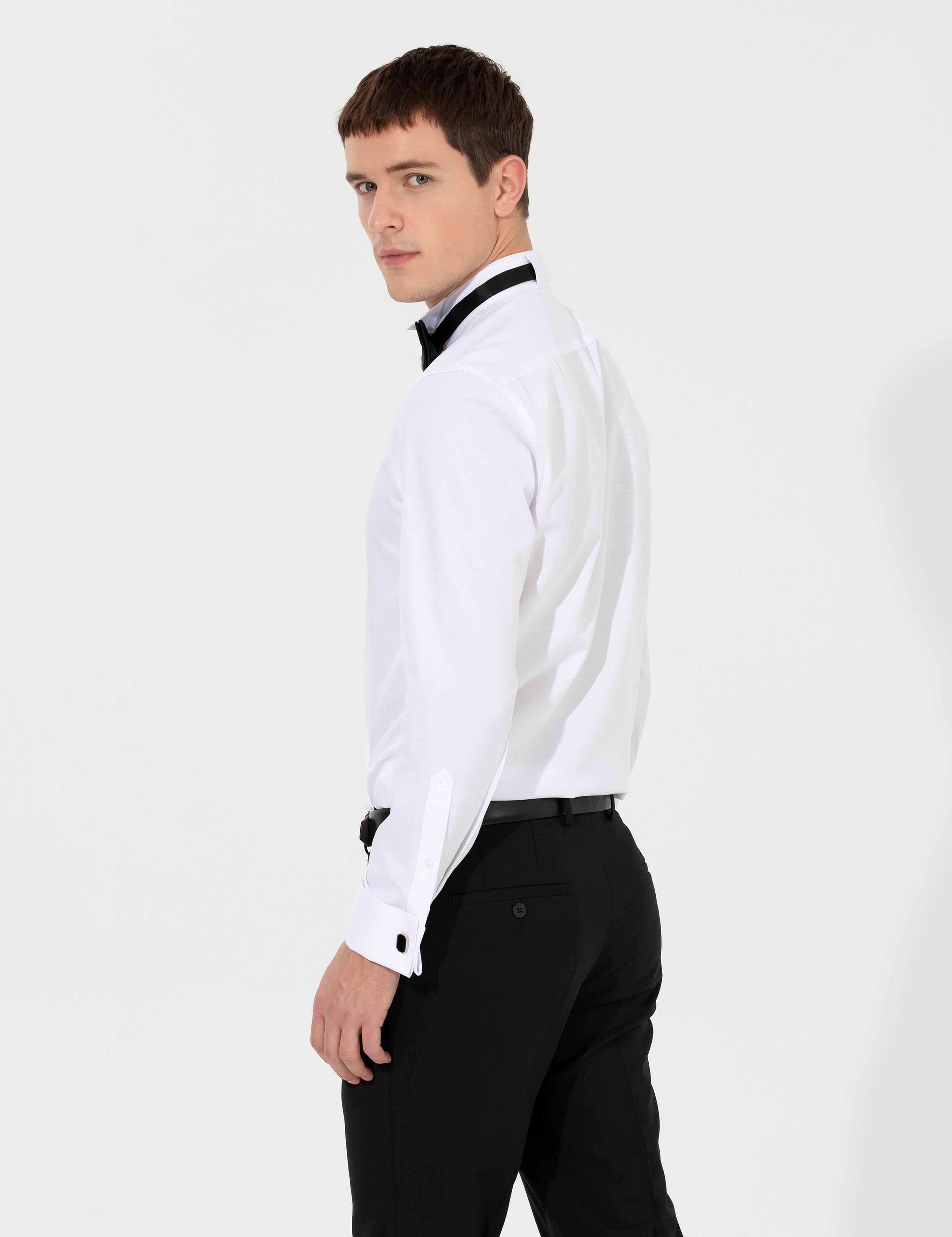 Beyaz Slim Fit Smokin Gömlek