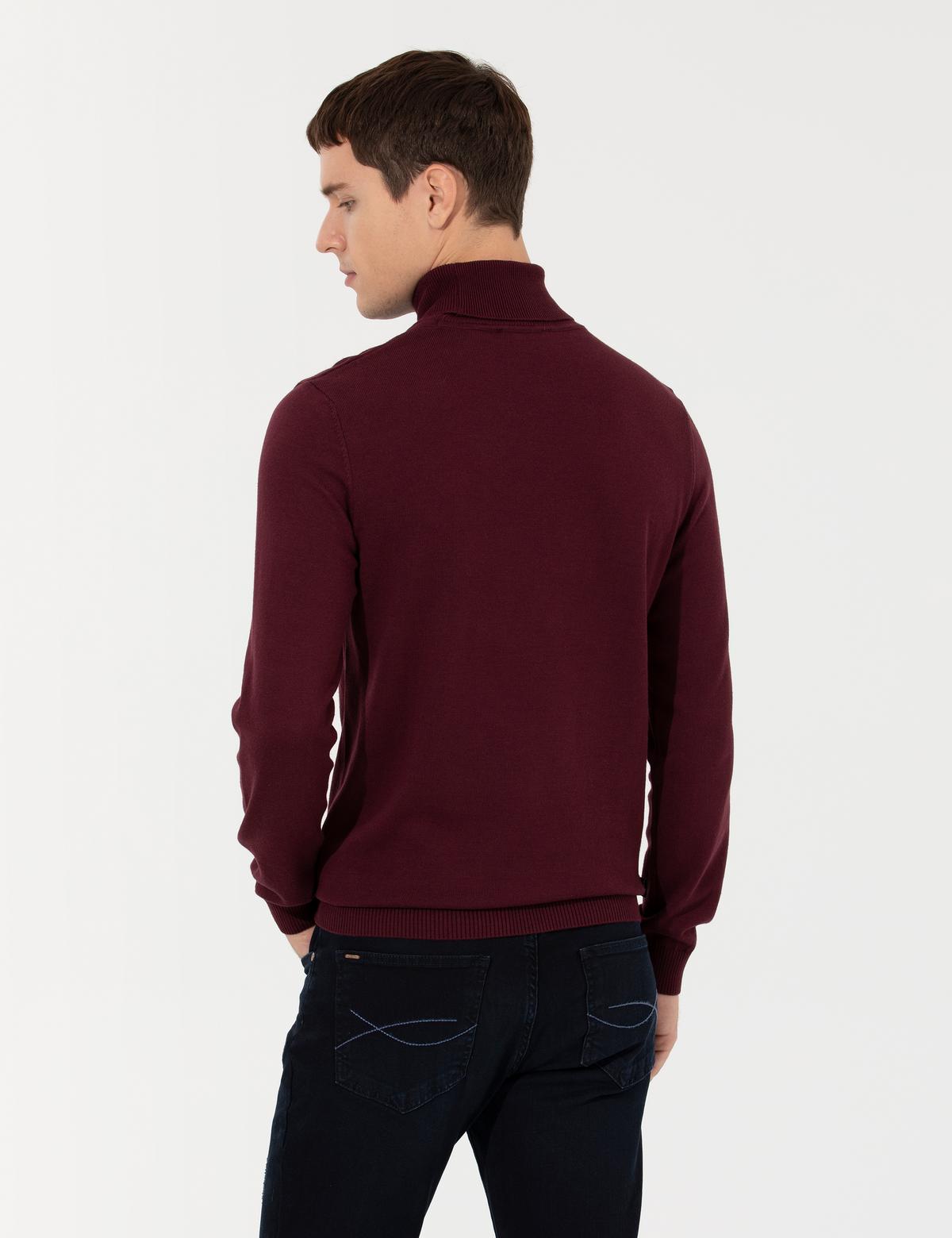 Bordo Slim Fit Balıkçı Yaka Basic Triko Kazak - 50237807033