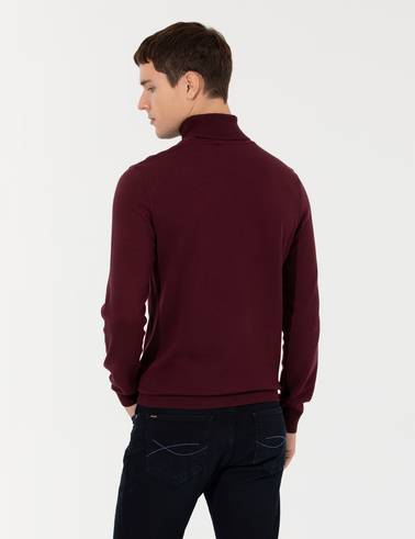 Bordo Slim Fit Balıkçı Yaka Basic Triko Kazak