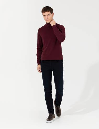 Bordo Slim Fit Balıkçı Yaka Basic Triko Kazak