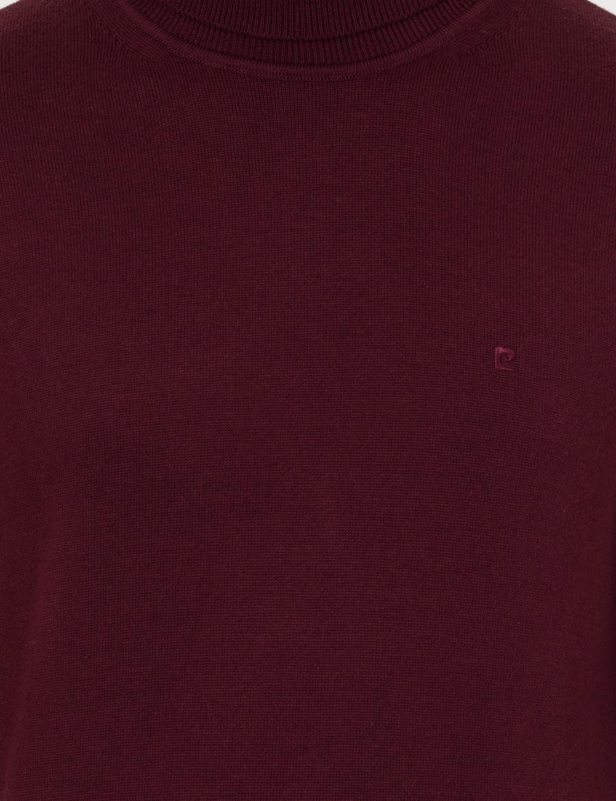 Bordo Slim Fit Balıkçı Yaka Basic Triko Kazak