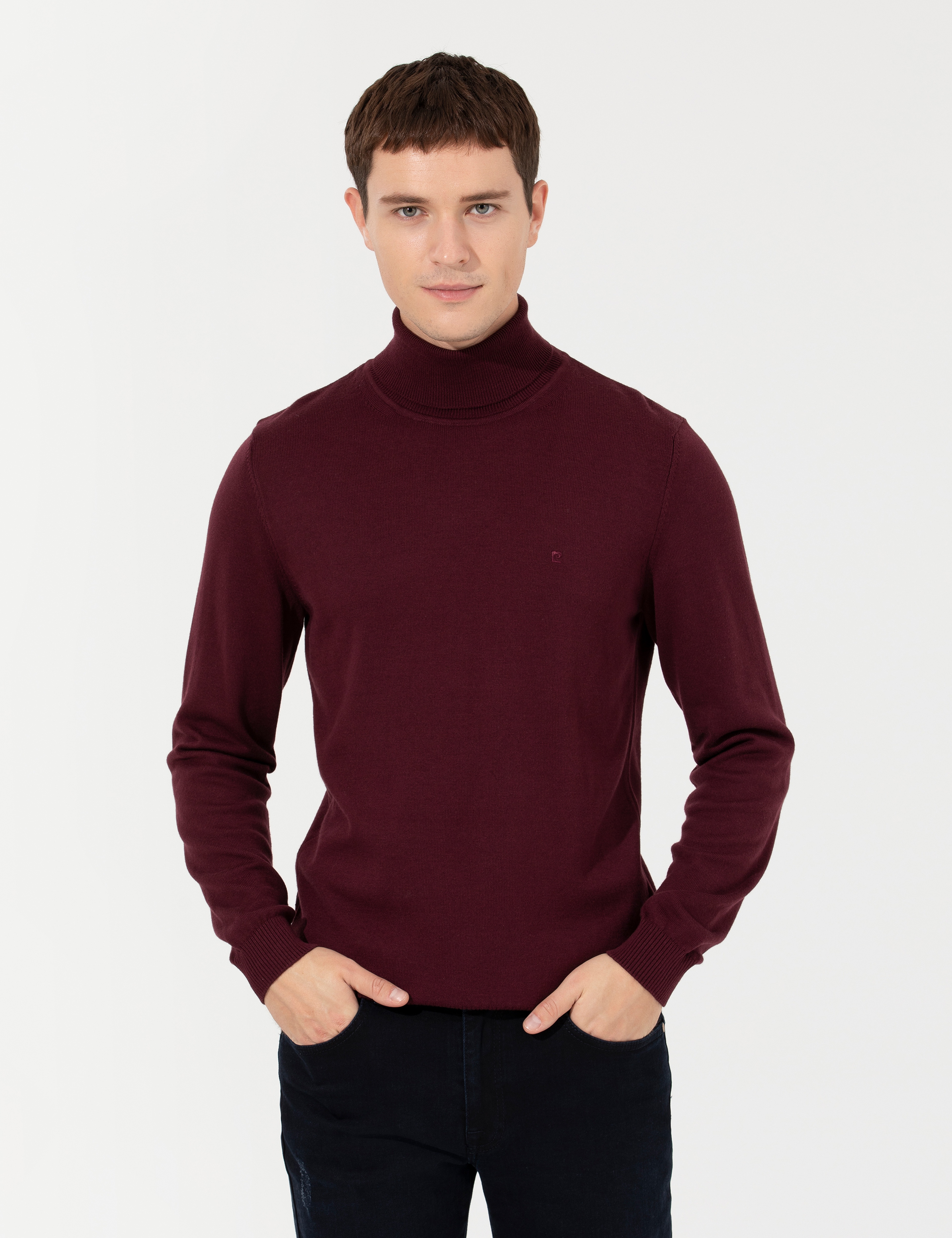 Bordo Slim Fit Balıkçı Yaka Basic Triko Kazak