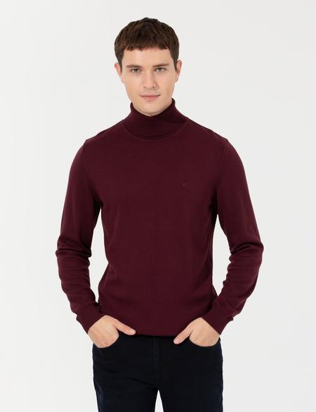 Bordo Slim Fit Balıkçı Yaka Basic Triko Kazak - 50237807033