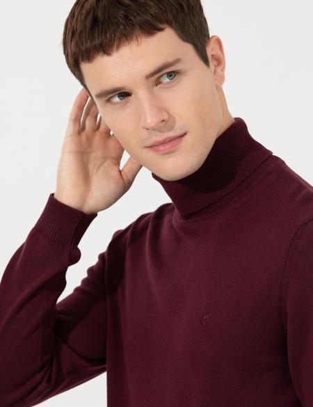 Bordo Slim Fit Balıkçı Yaka Basic Triko Kazak - 50237807033