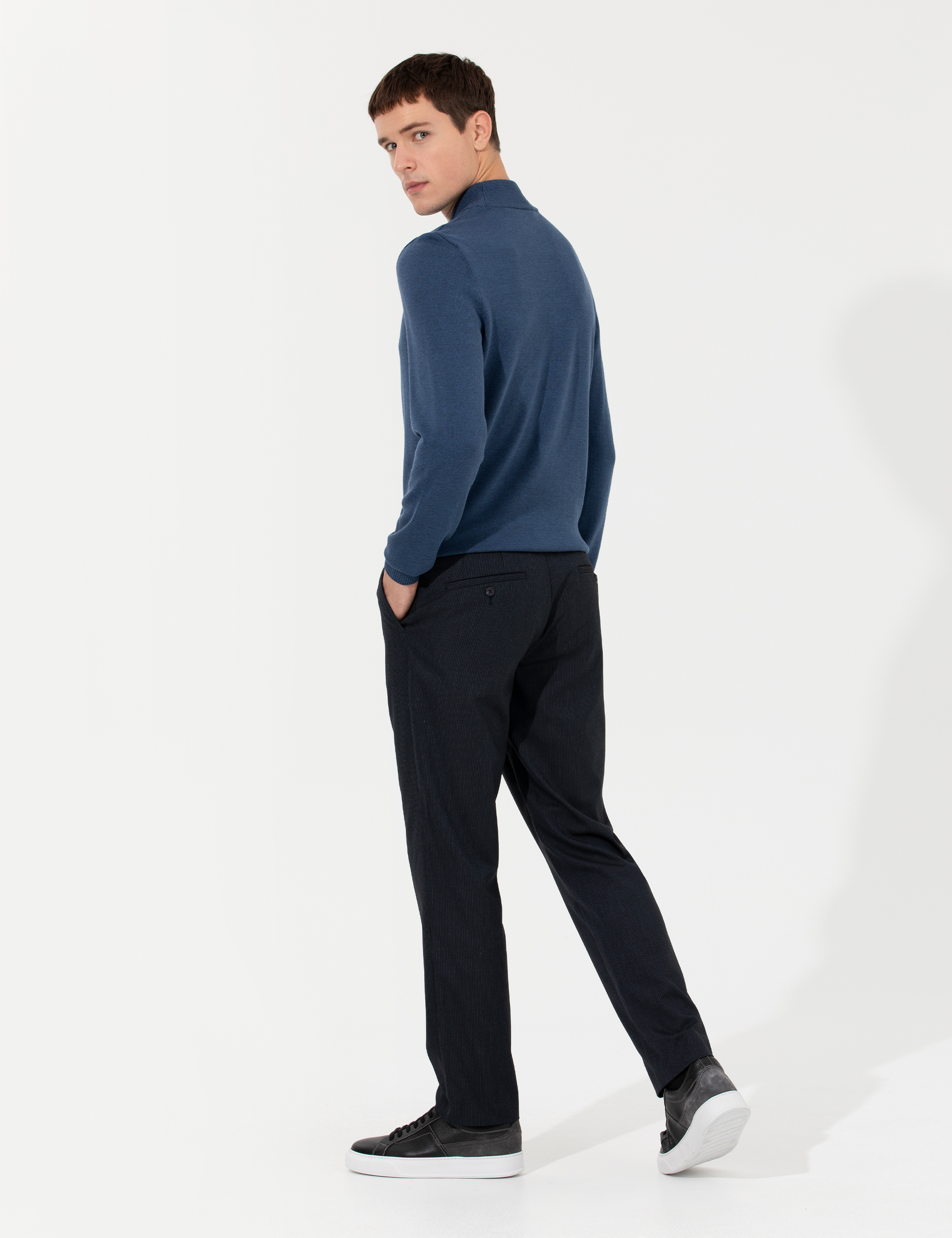 Lacivert Slim Fit Kumaş Pantolon - Image 4