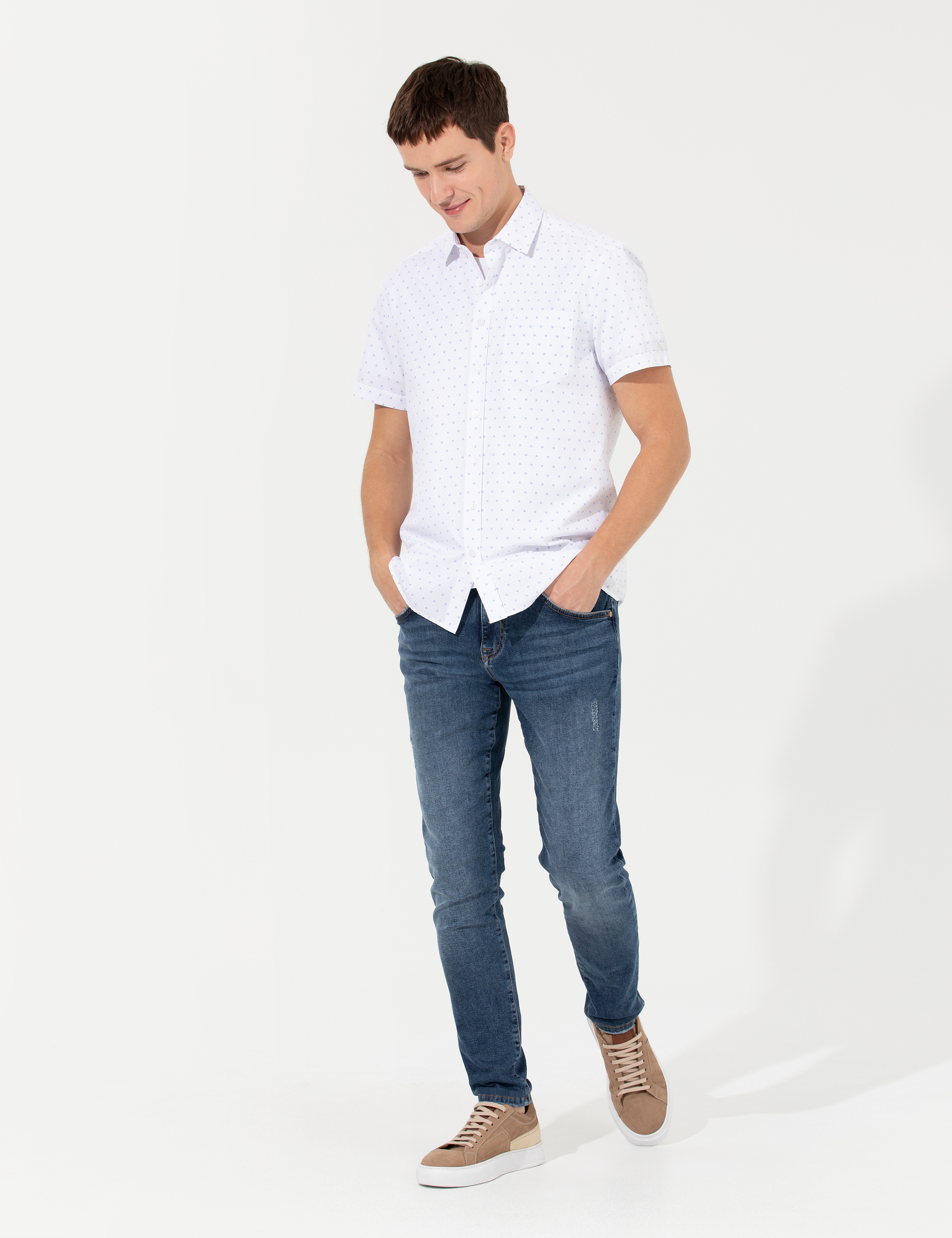 Lacivert Regular Fit Kısa Kollu Gömlek - Image 4