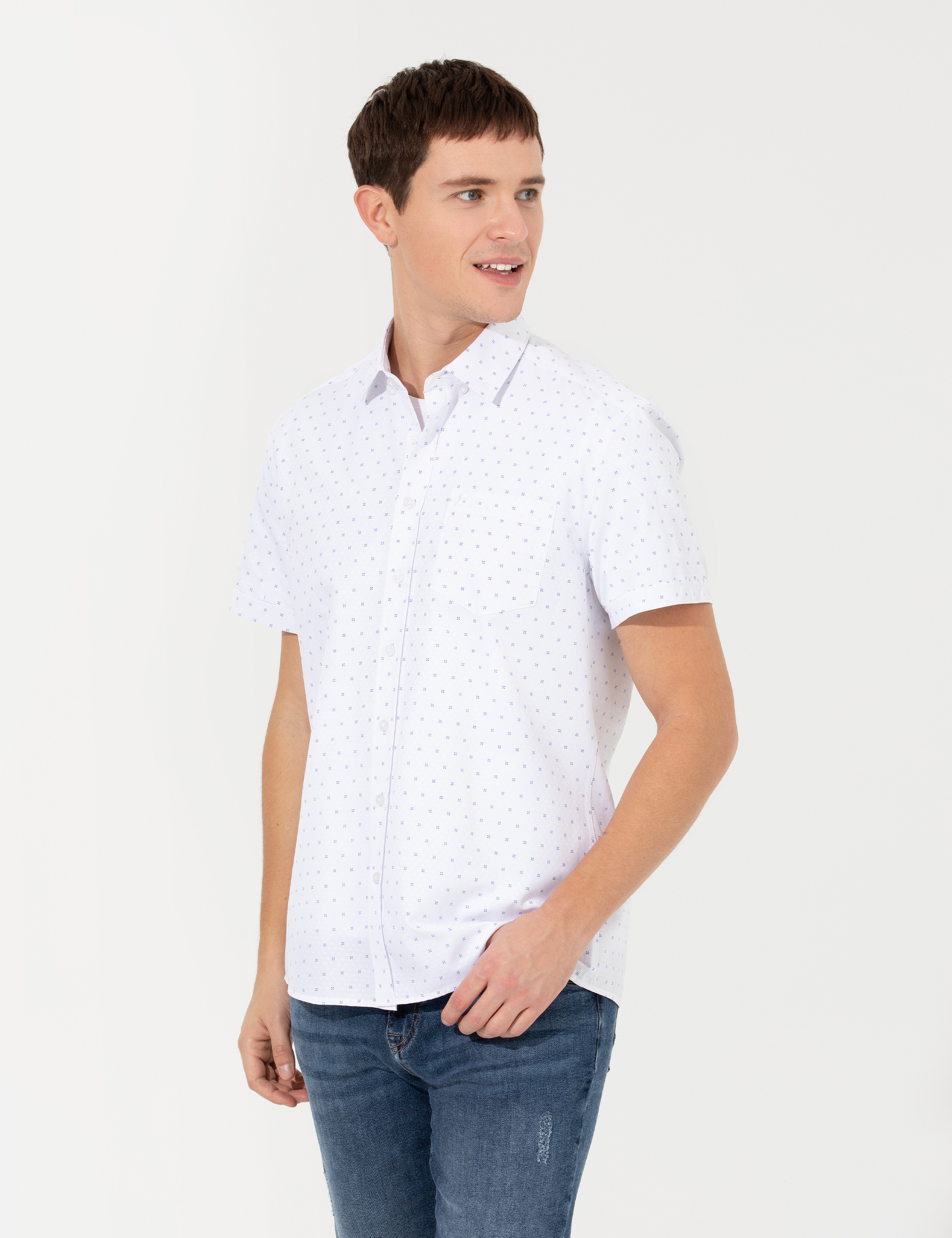 Lacivert Regular Fit Kısa Kollu Gömlek - Image 2
