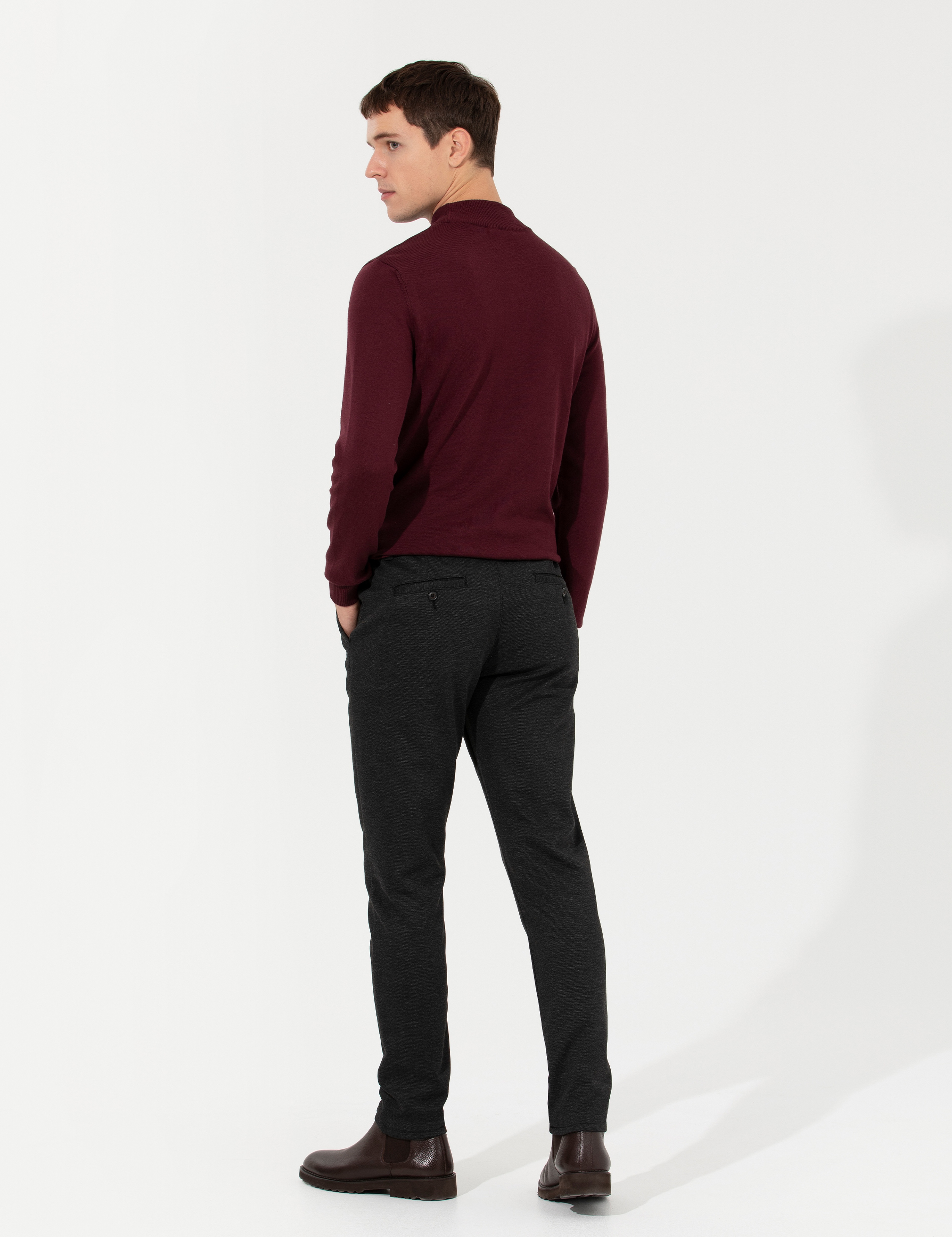 Siyah Slim Fit Kanvas Pantolon - Image 4
