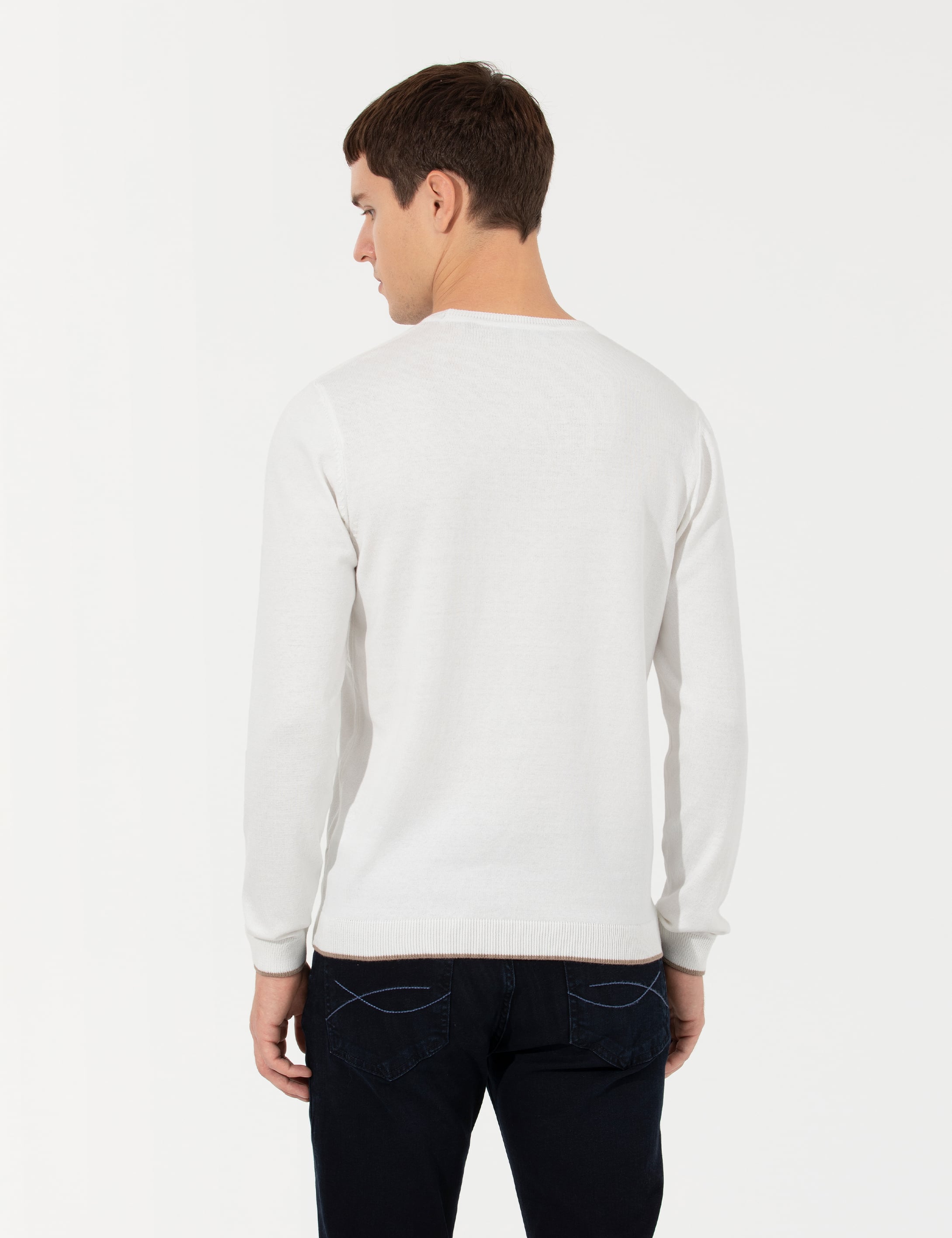 Pierre Cardin Ekru Regular Fit Bisiklet Yaka Triko Kazak görsel 5