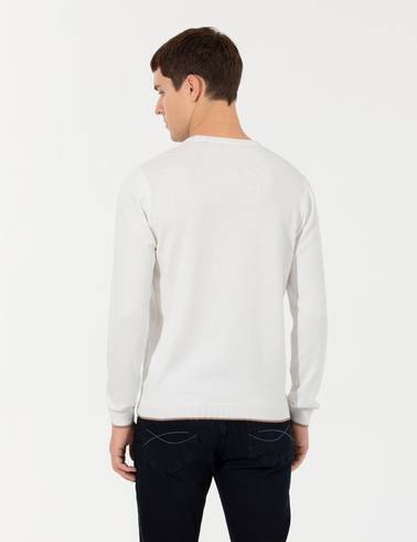 Ekru Regular Fit Bisiklet Yaka Triko Kazak