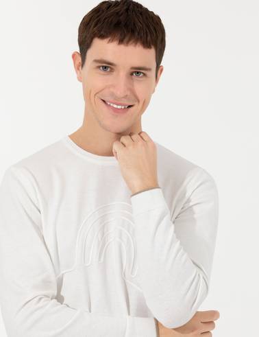 Ekru Regular Fit Bisiklet Yaka Triko Kazak