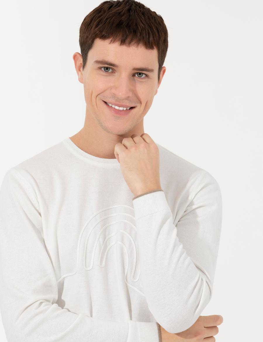 Ekru Regular Fit Bisiklet Yaka Triko Kazak