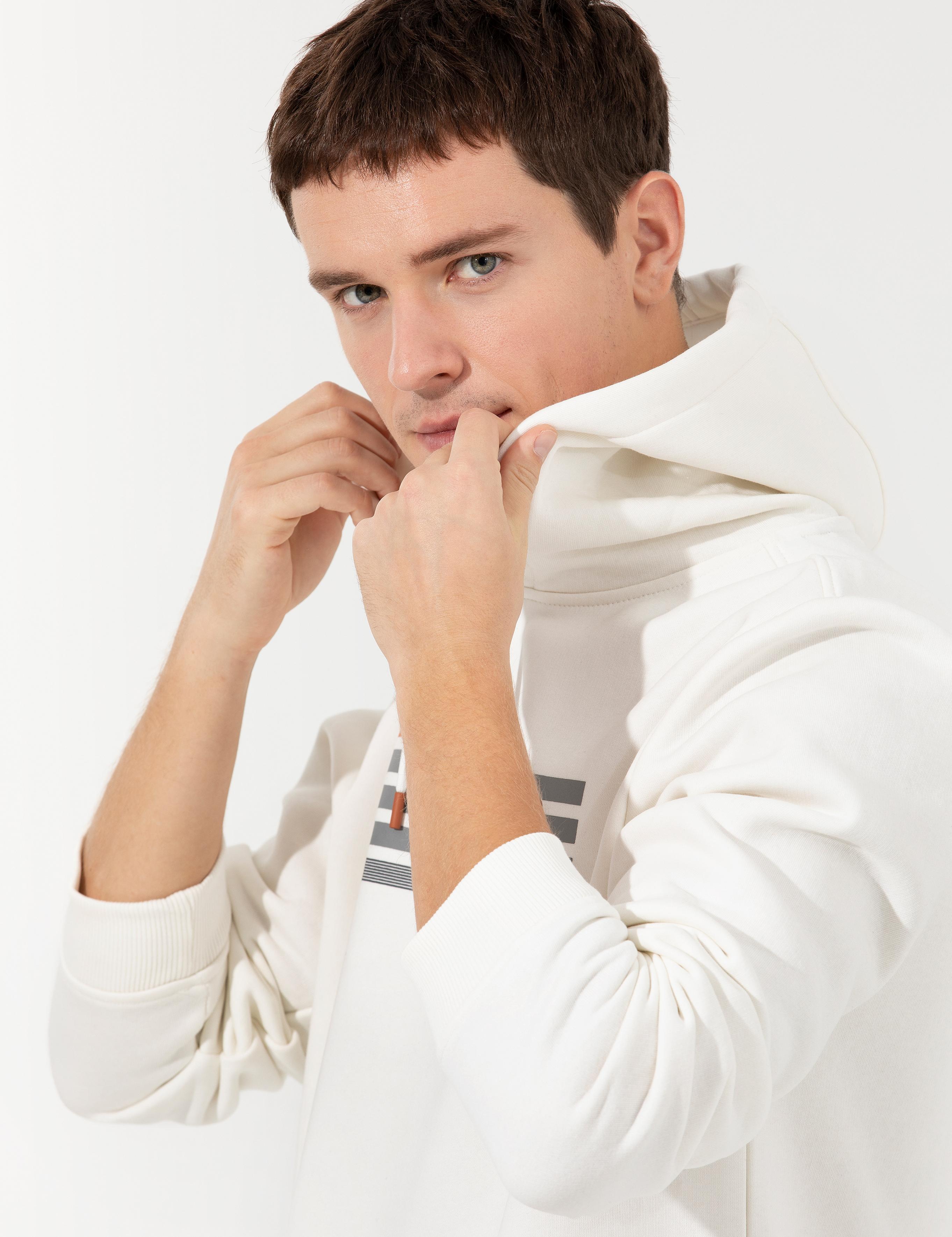 Ekru Kapüşonlu Sweatshirt