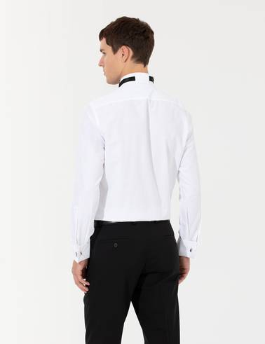Beyaz Slim Fit Smokin Gömlek