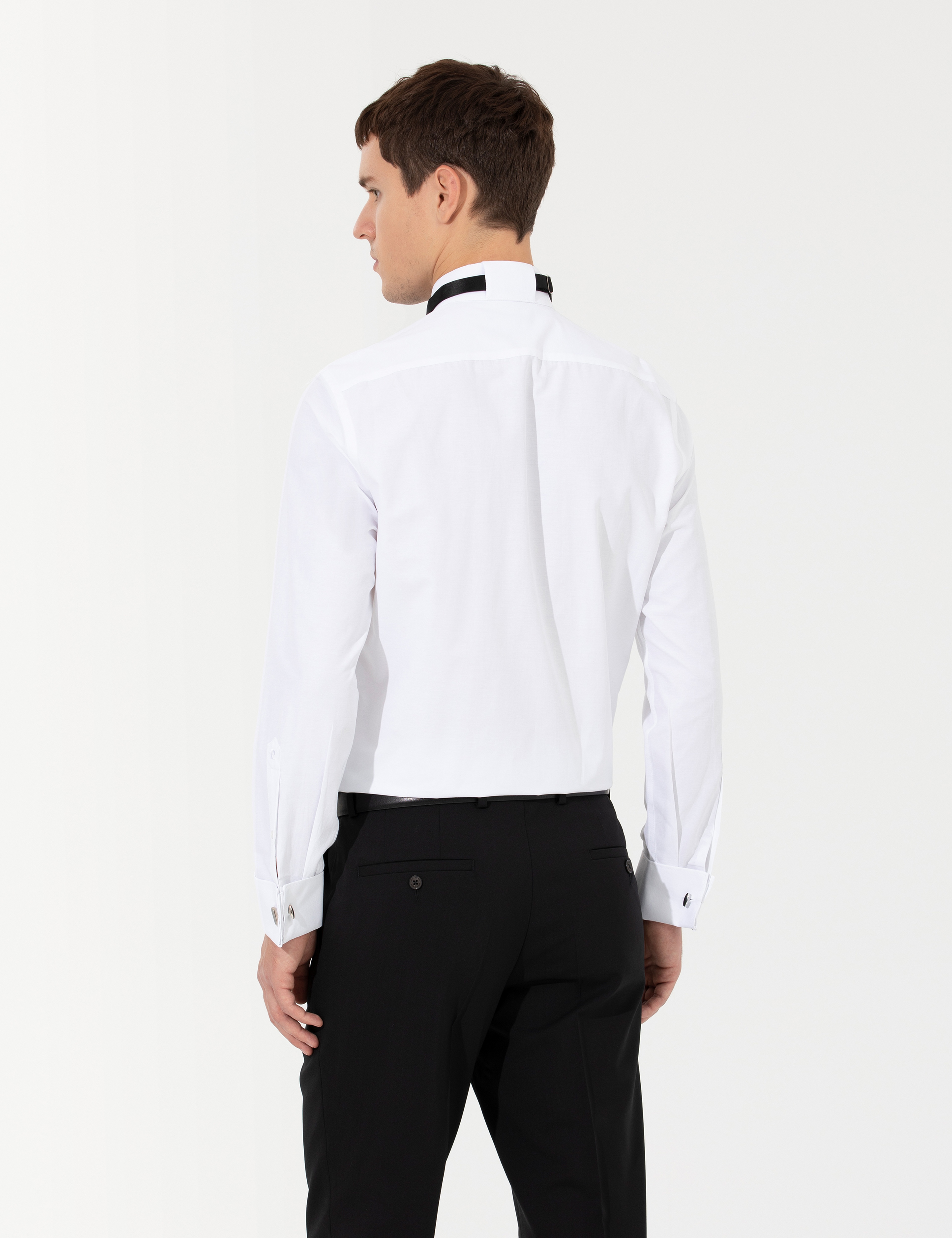 Beyaz Slim Fit Smokin Gömlek - Image 5