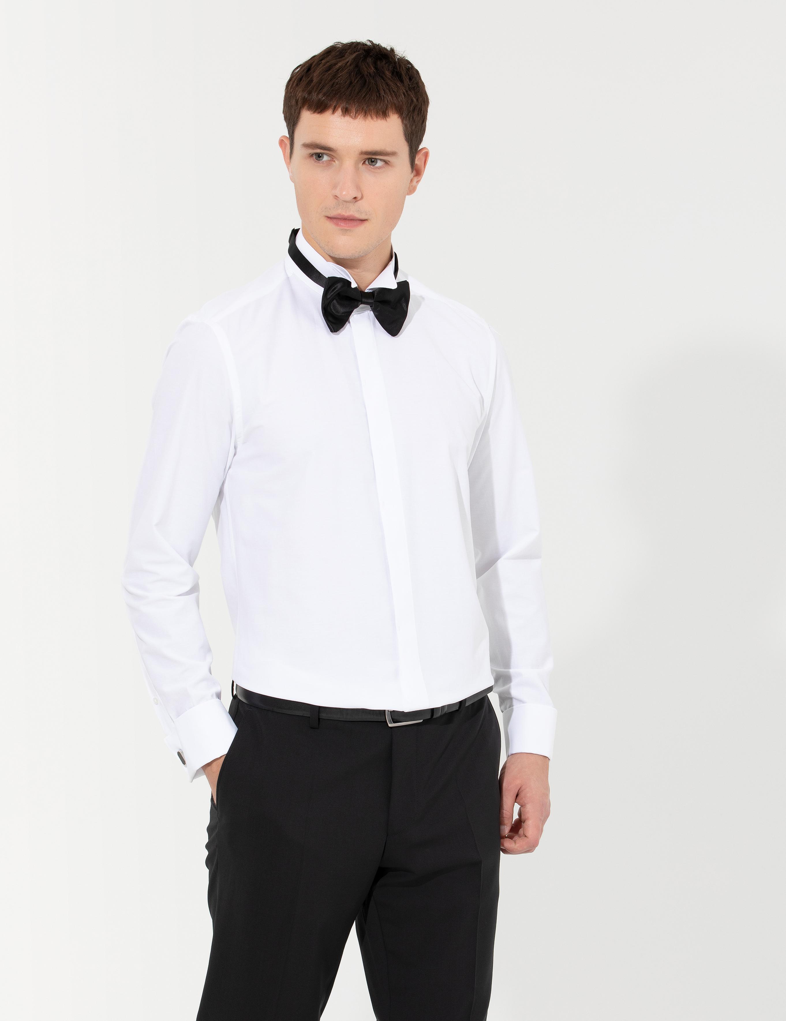 Beyaz Slim Fit Smokin Gömlek