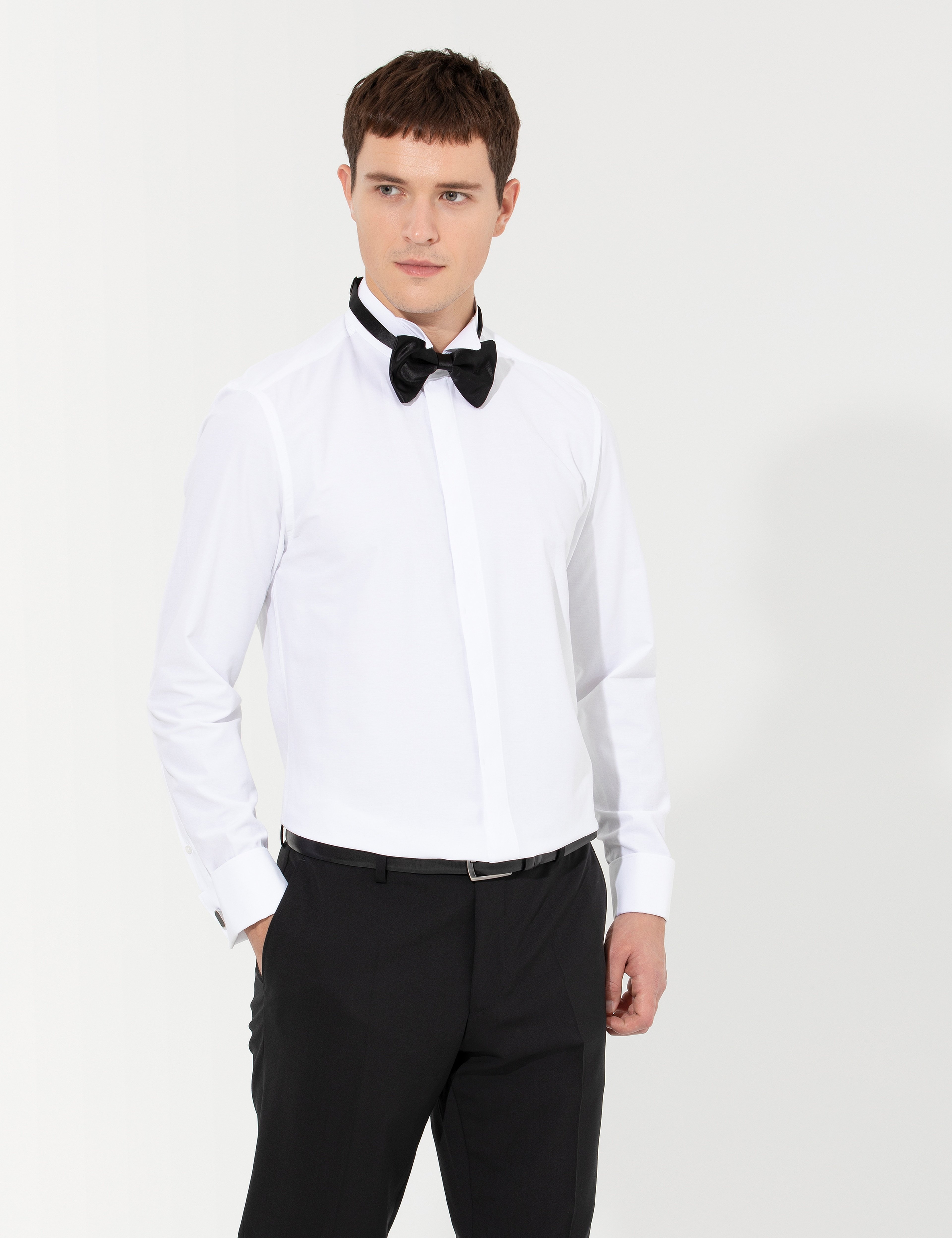 Beyaz Slim Fit Smokin Gömlek