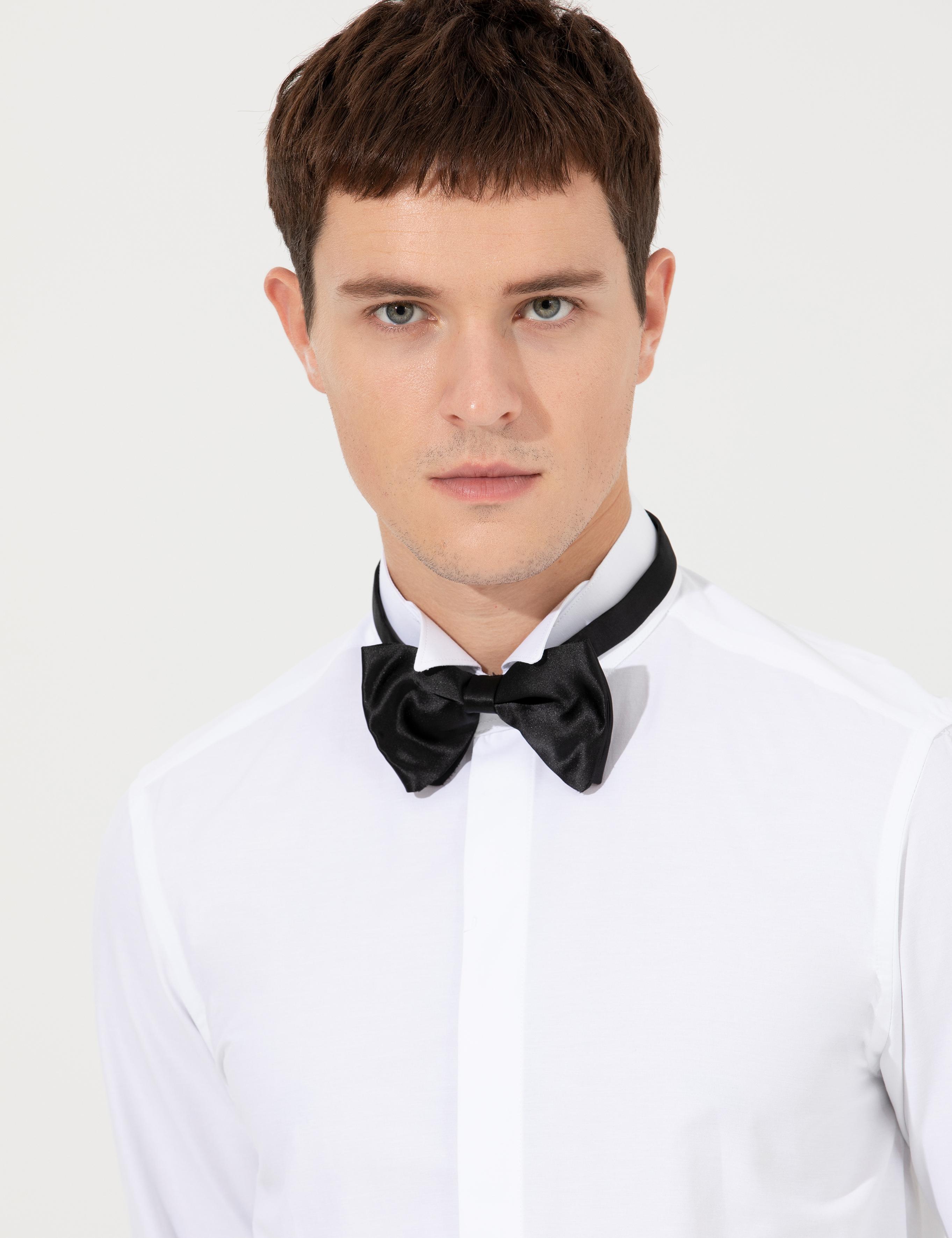 Beyaz Slim Fit Smokin Gömlek