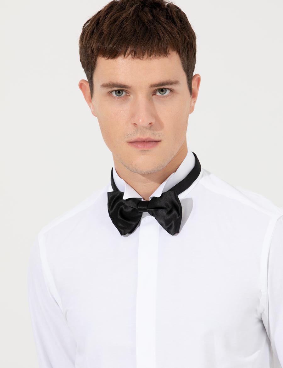 Beyaz Slim Fit Smokin Gömlek