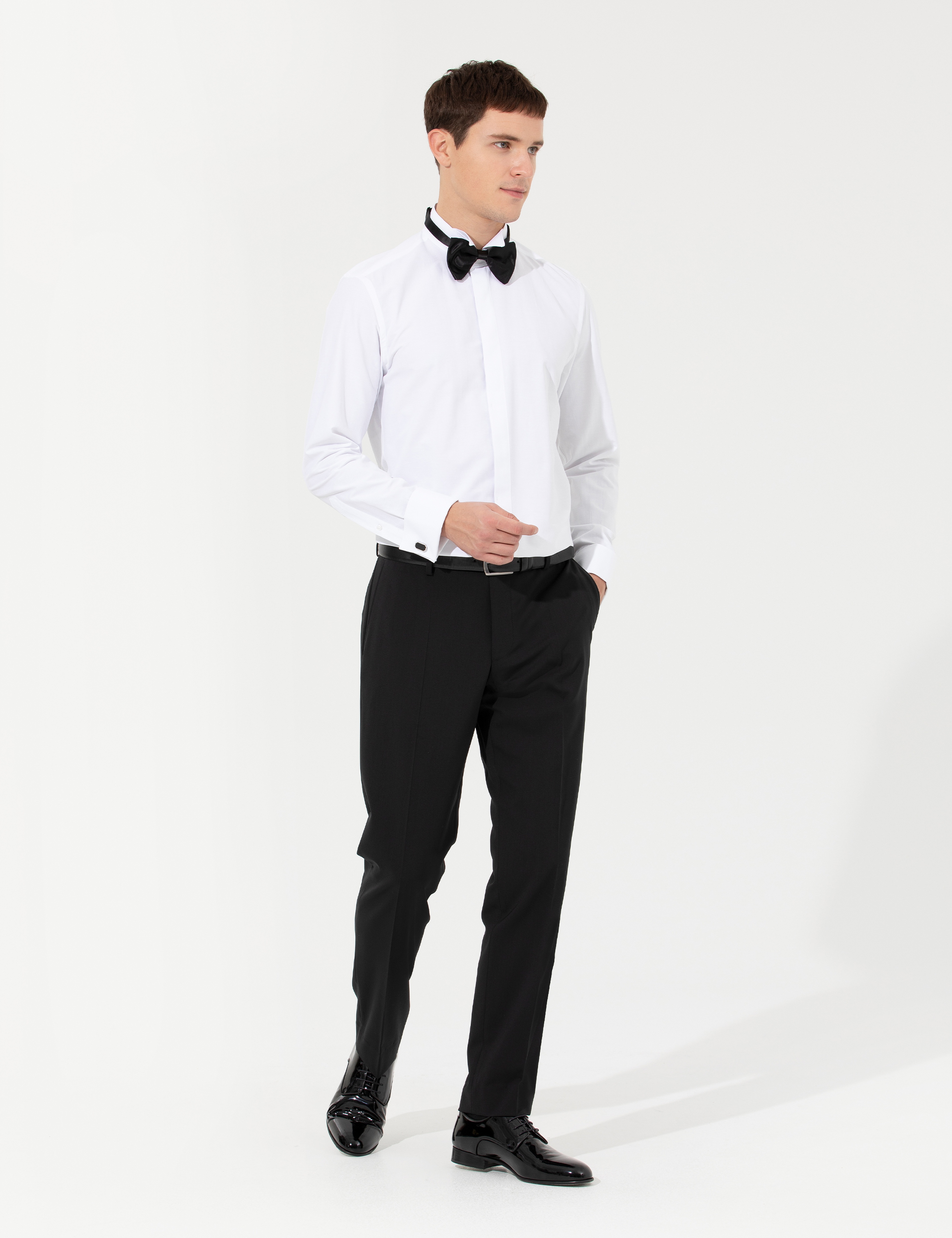Beyaz Slim Fit Smokin Gömlek - Image 4